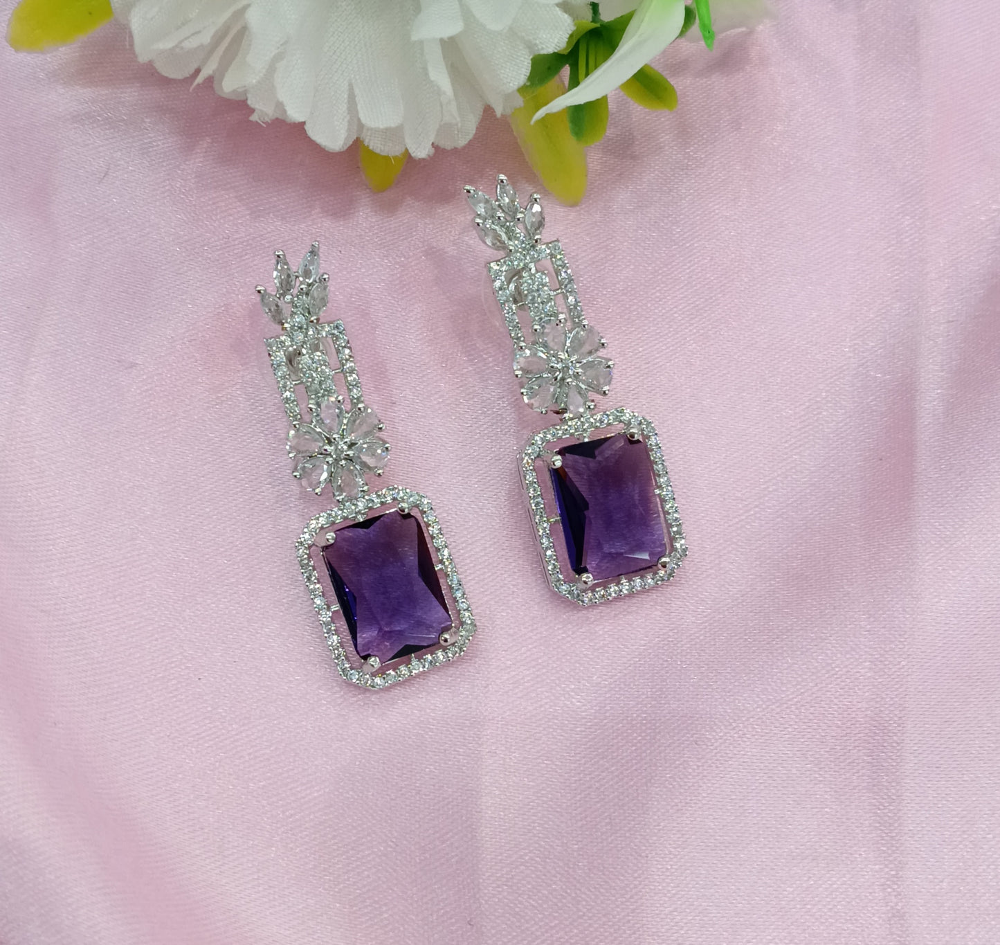 Silver Light Purple Cz American Diamond Earrings Prince Jewellery Online