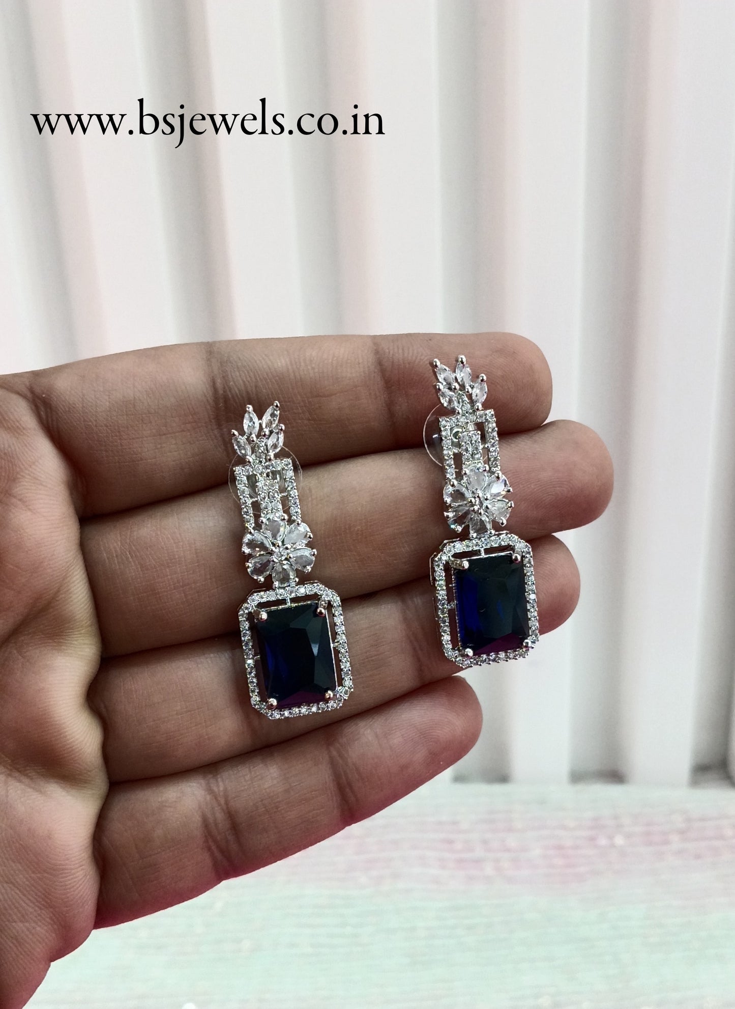 Silver Blue Cz American Diamond Earrings Prince Jewellery Online