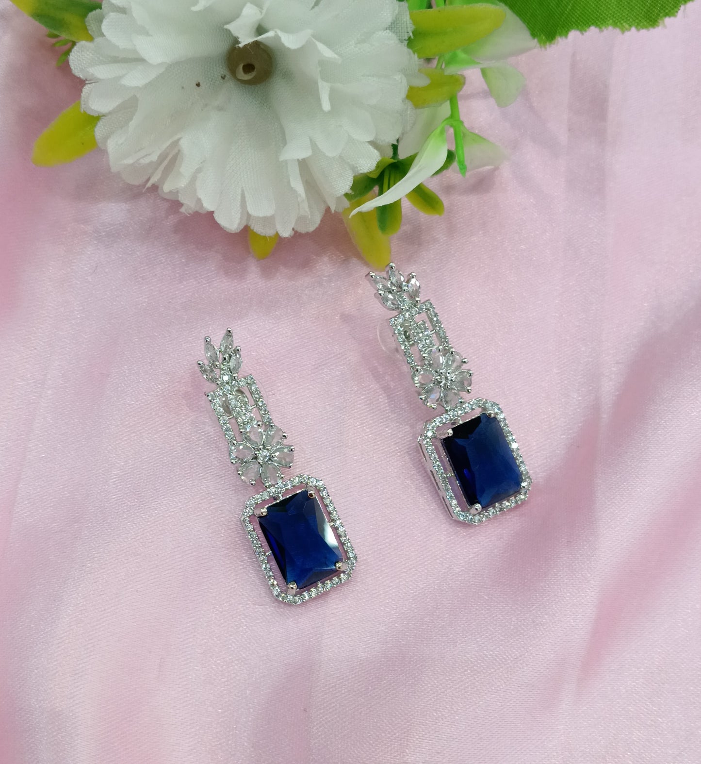 Silver Blue Cz American Diamond Earrings Prince Jewellery Online