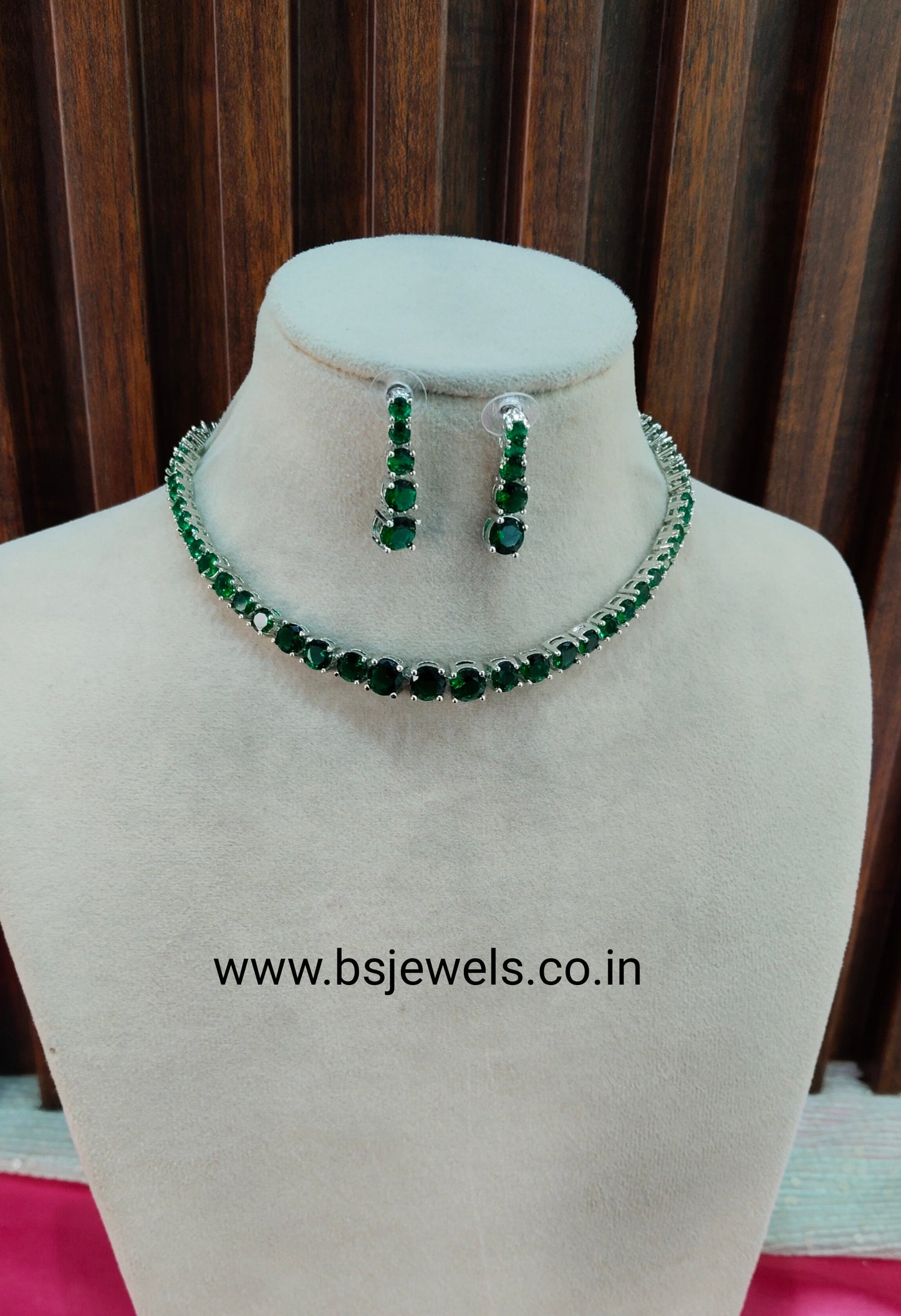 Green Silver CZ Necklace Jewellery Lisbon Set