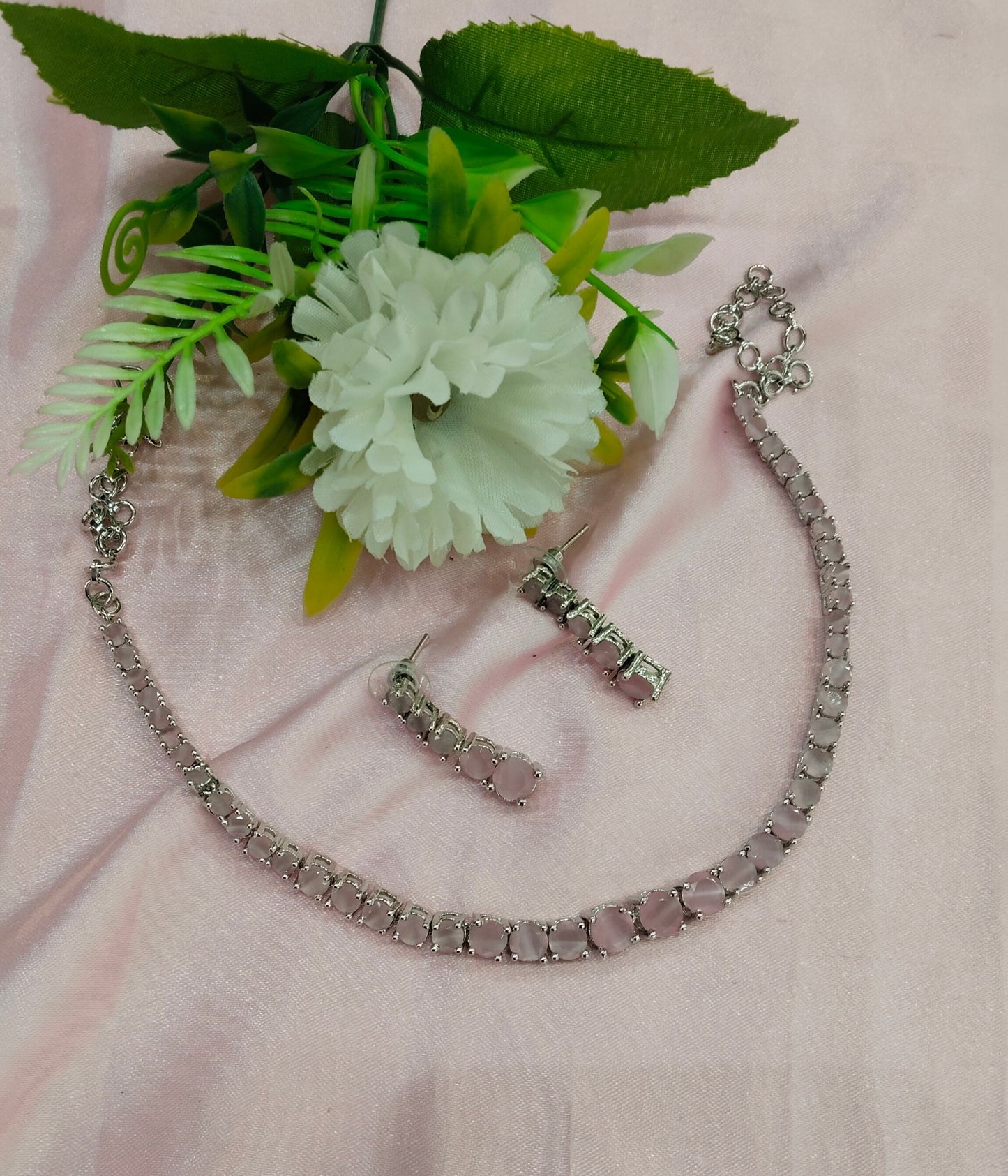 Pink Silver CZ Necklace Jewellery Lisbon Set