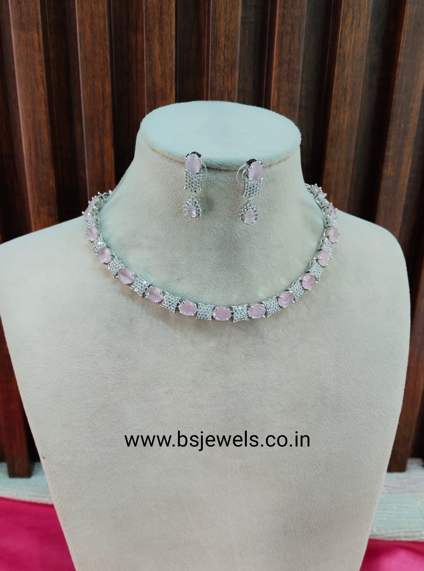 Pink Silver CZ Necklace Jewellery Moscow Set