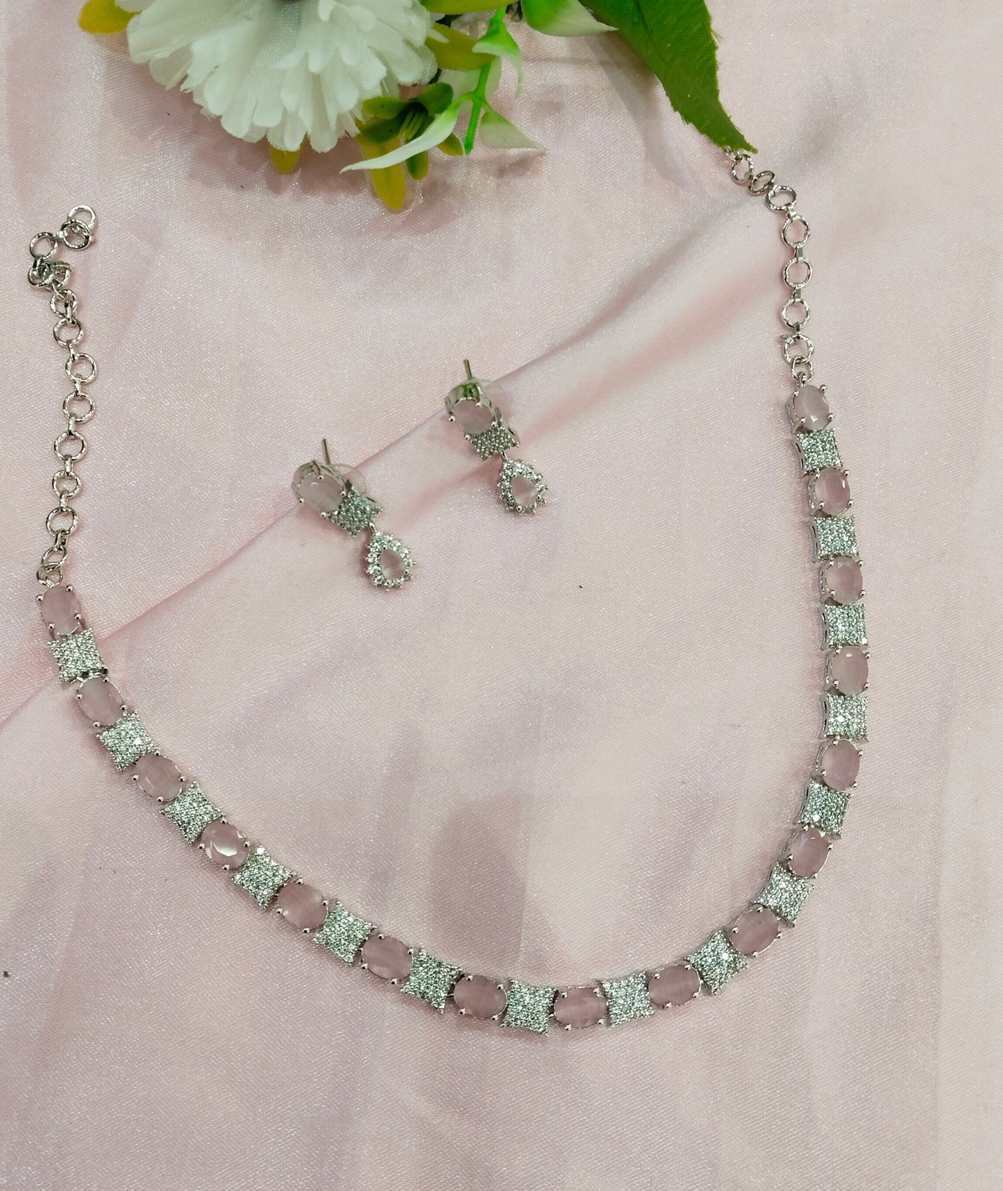 Pink Silver CZ Necklace Jewellery Moscow Set