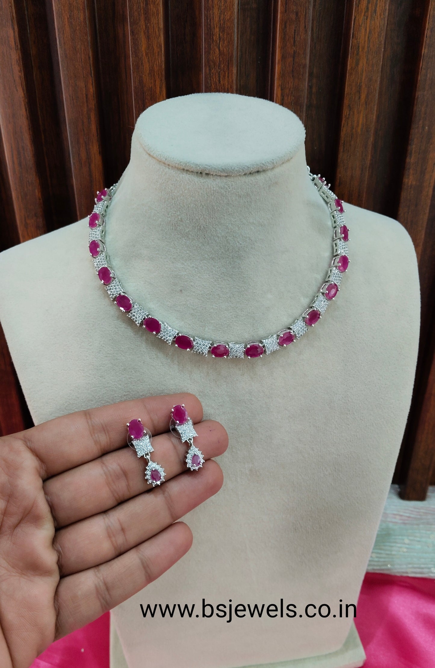 Ruby Silver CZ Necklace Jewellery Moscow Set
