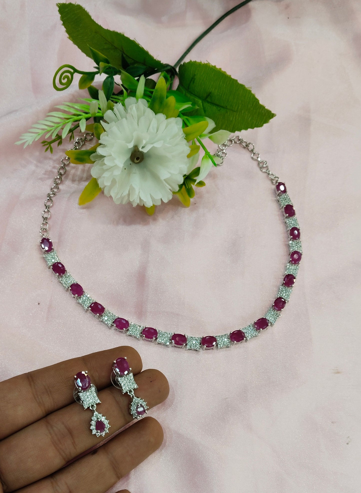 Ruby Silver CZ Necklace Jewellery Moscow Set