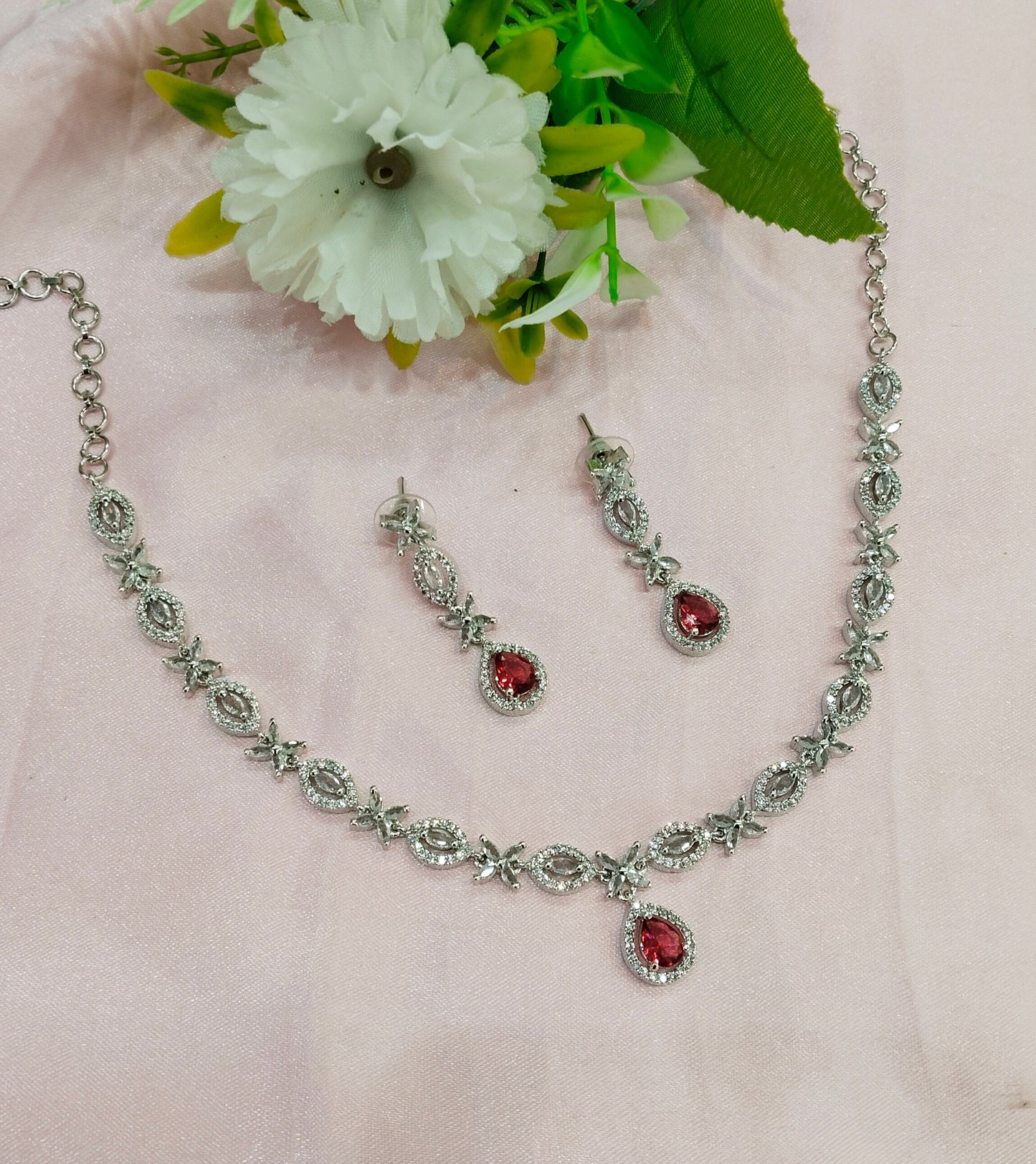 Ruby Silver CZ Necklace Jewellery Berlin Set