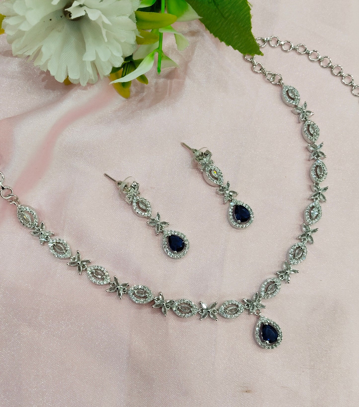 Blue Silver CZ Necklace Jewellery Berlin Set