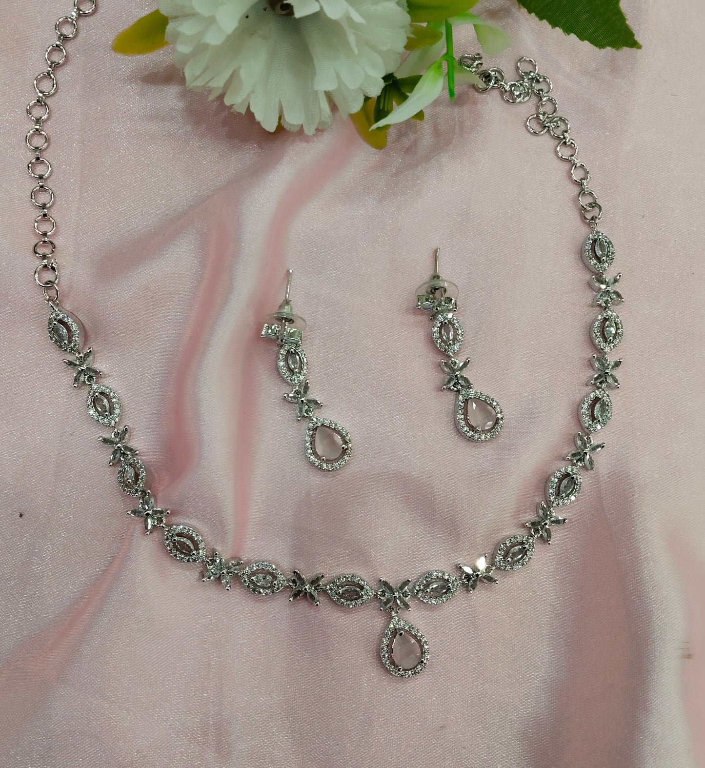 Pink Silver CZ Necklace Jewellery Berlin Set