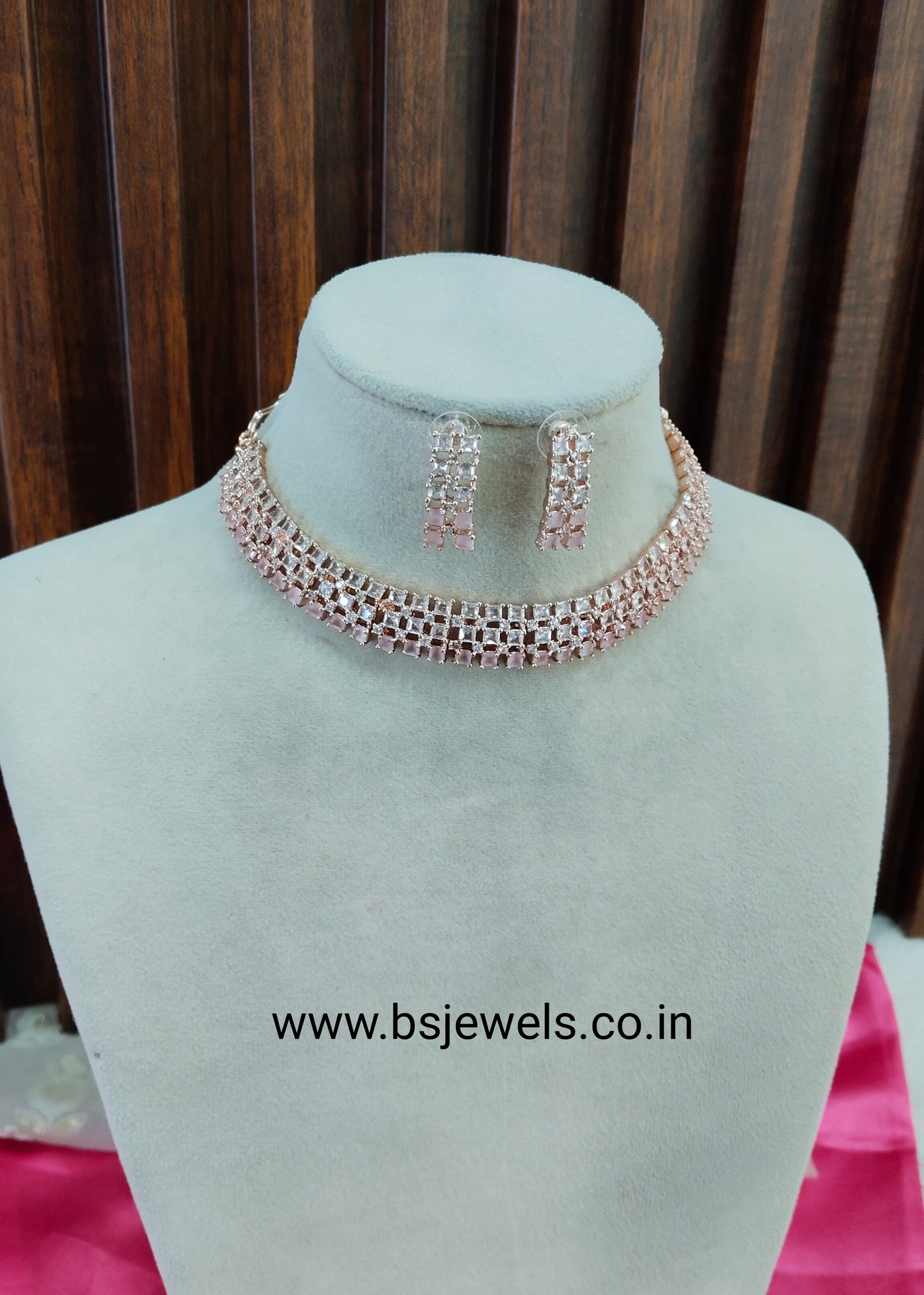 Pink Rose CZ Necklace Jewellery Glendale Set