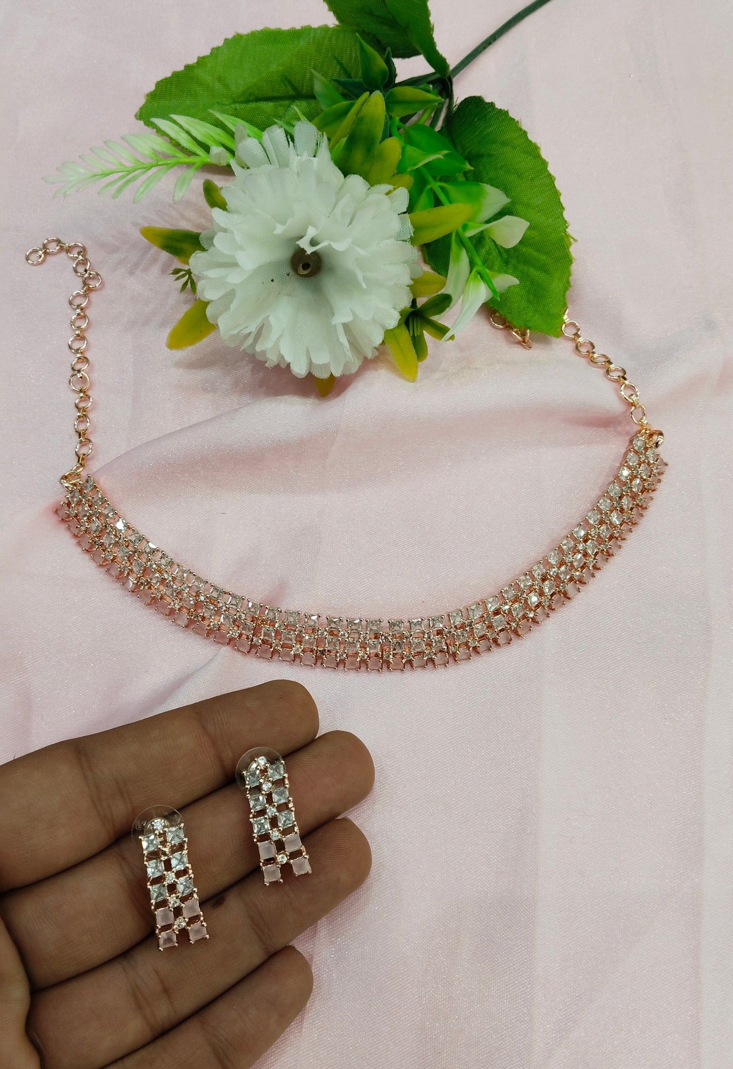 Pink Rose CZ Necklace Jewellery Glendale Set