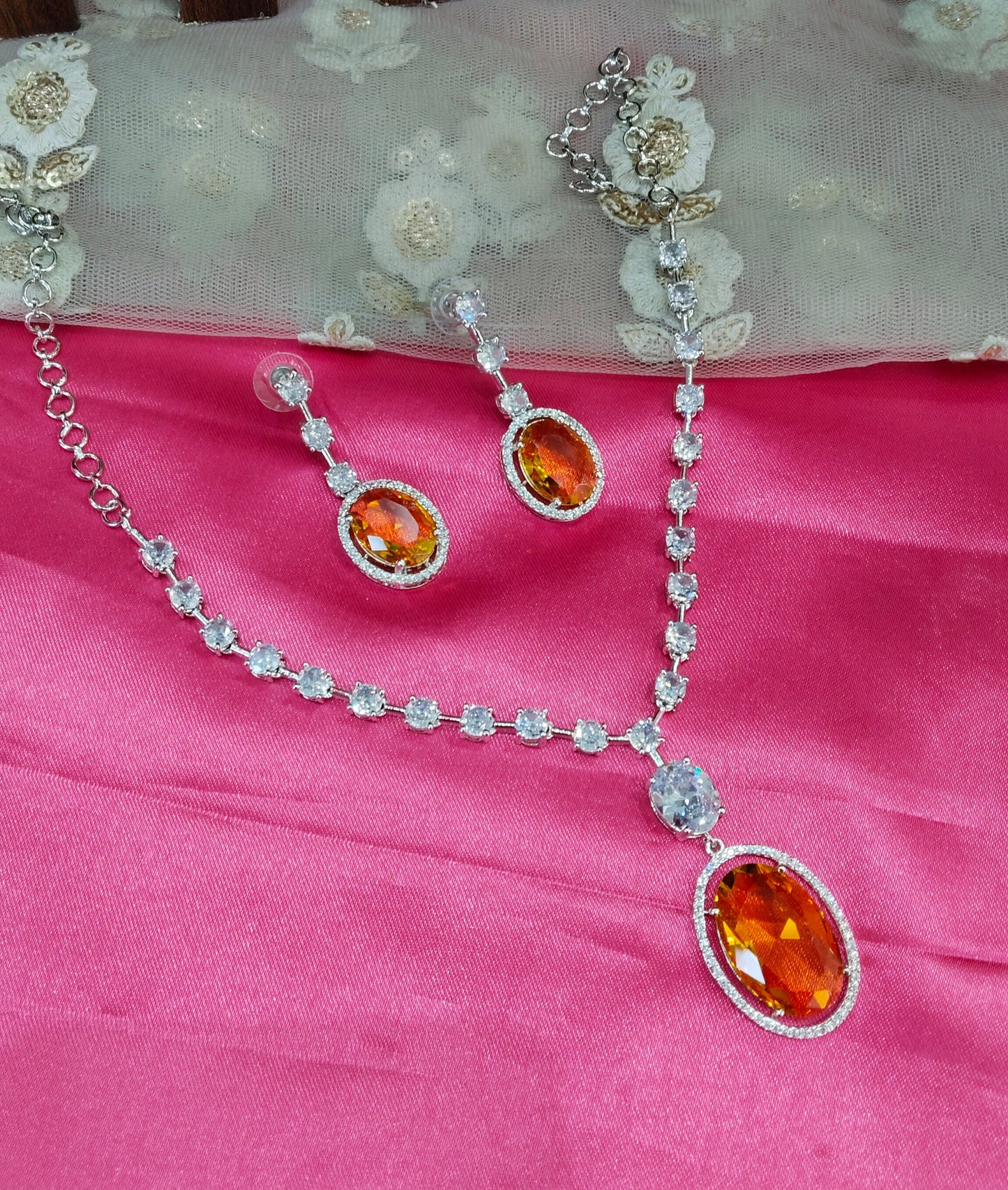 Topaz Silver CZ Necklace Jewellery Fairfield Set