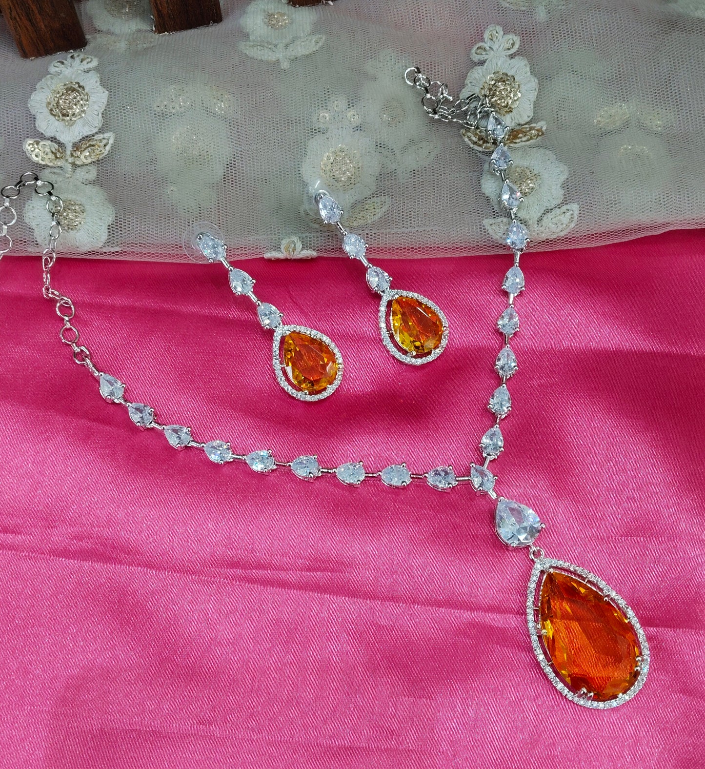 Topaz Silver CZ Necklace Jewellery Fairfield Set