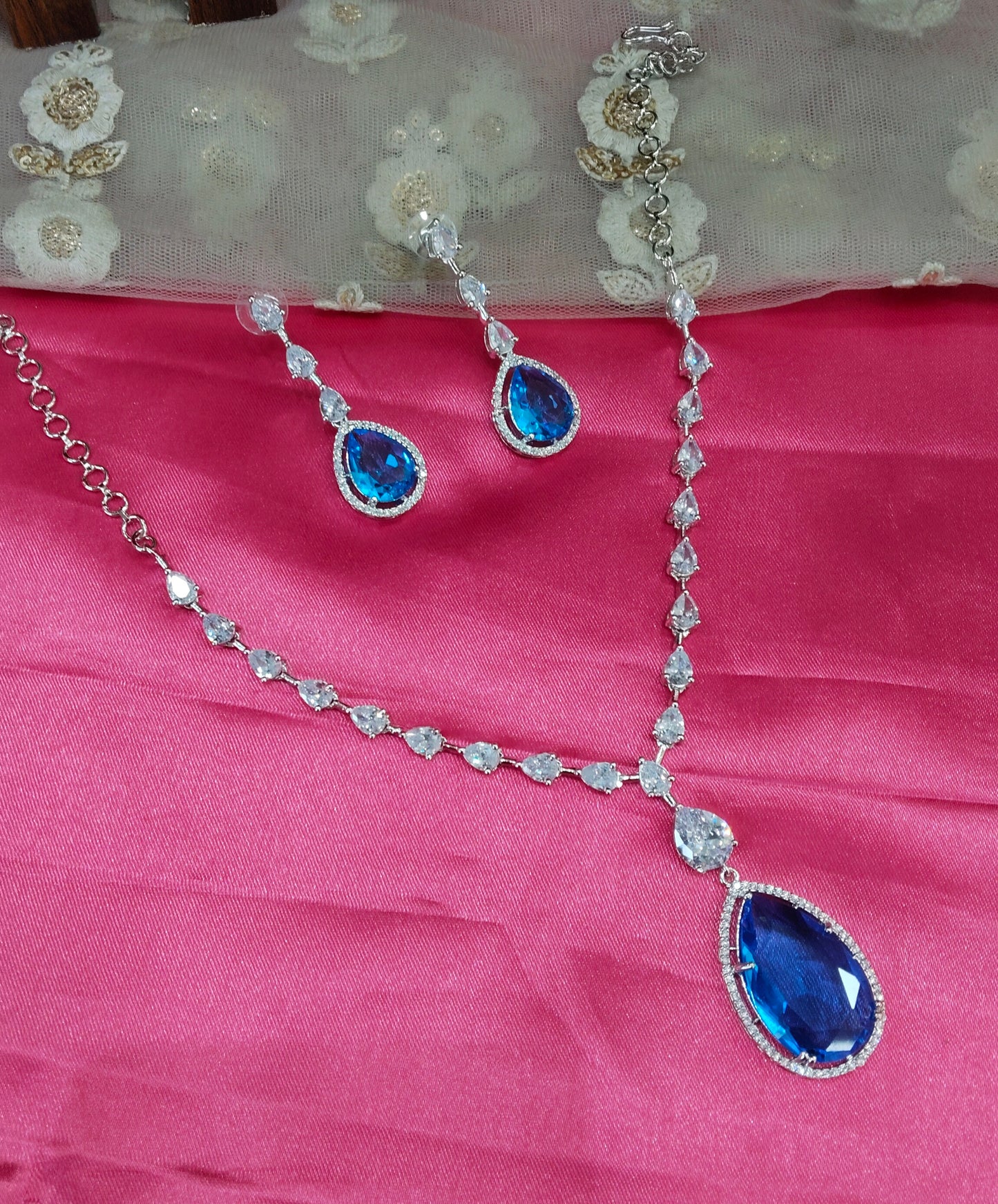 Sky Blue Silver CZ Necklace Jewellery Fairfield Set