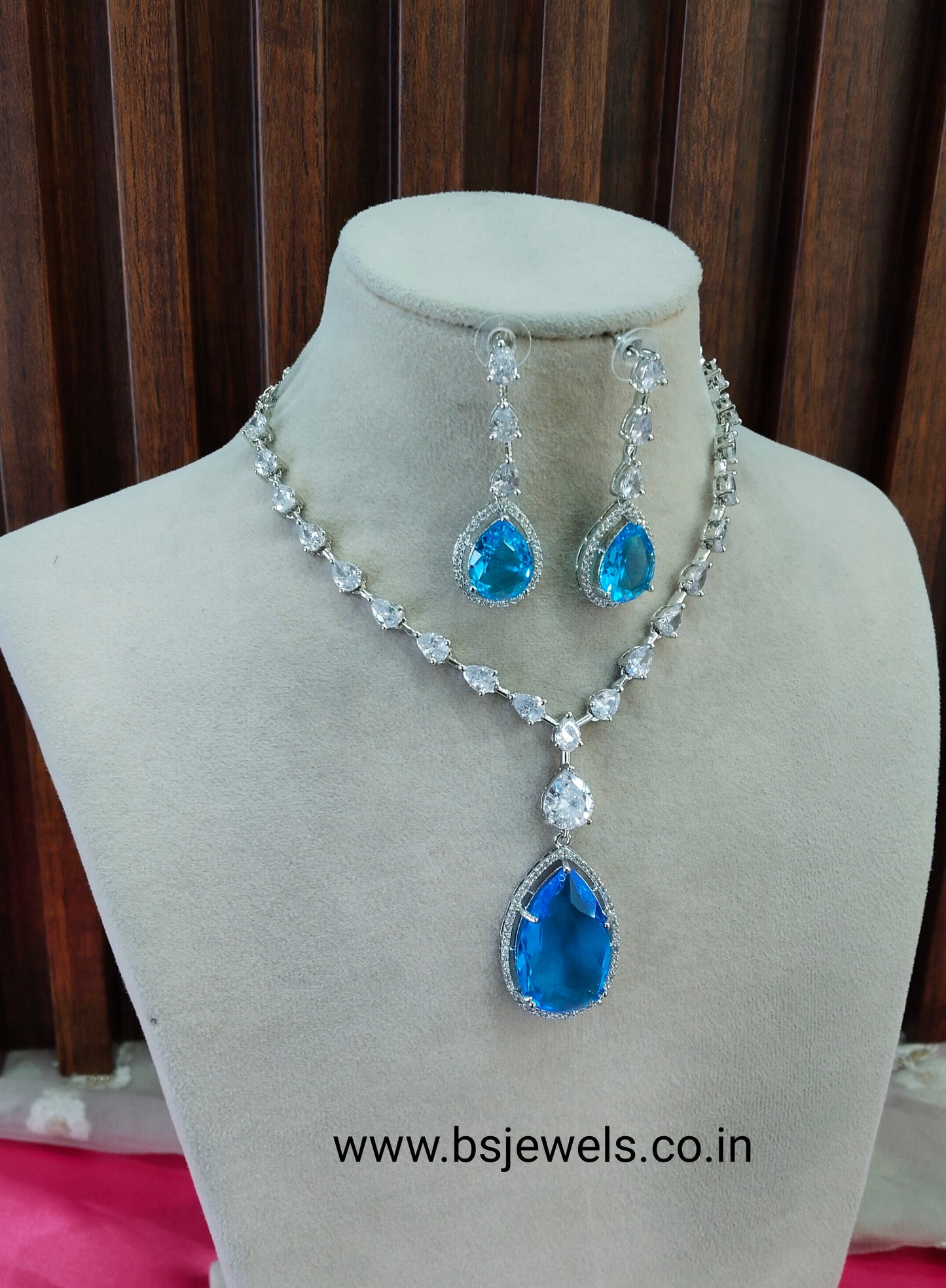 Sky Blue Silver CZ Necklace Jewellery Fairfield Set