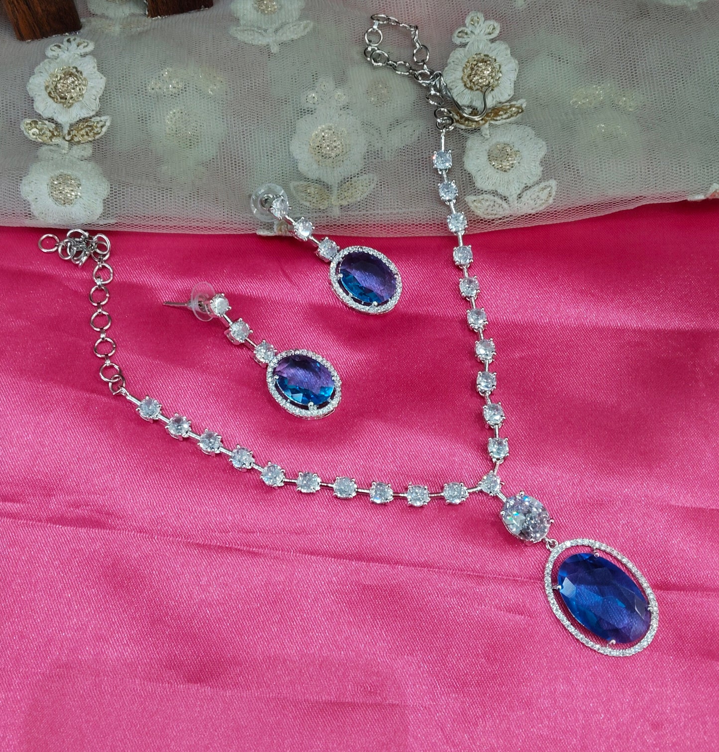 Sky Blue Silver CZ Necklace Jewellery Fairfield Set