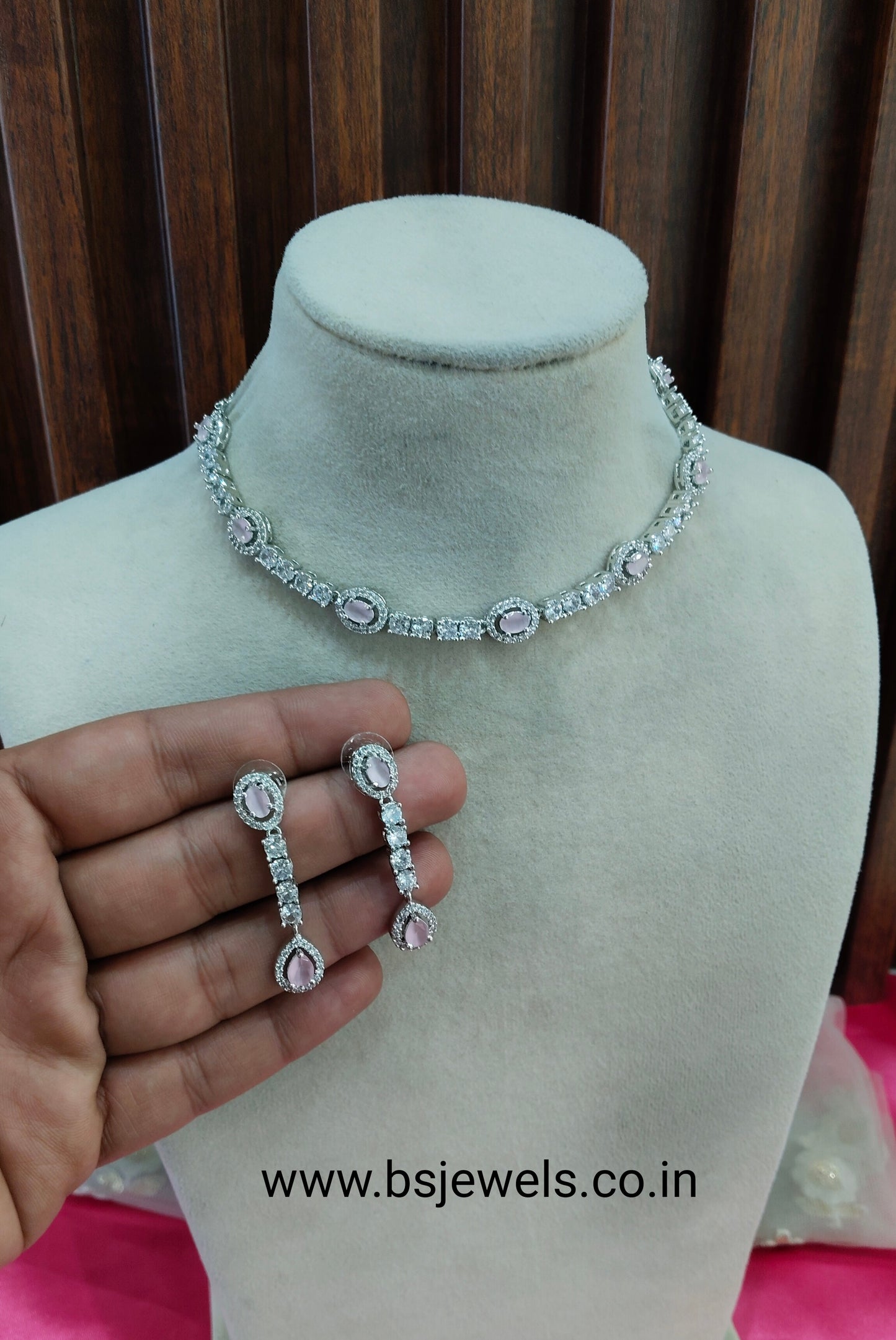 Pink Silver CZ Necklace Jewellery Holmdel Set