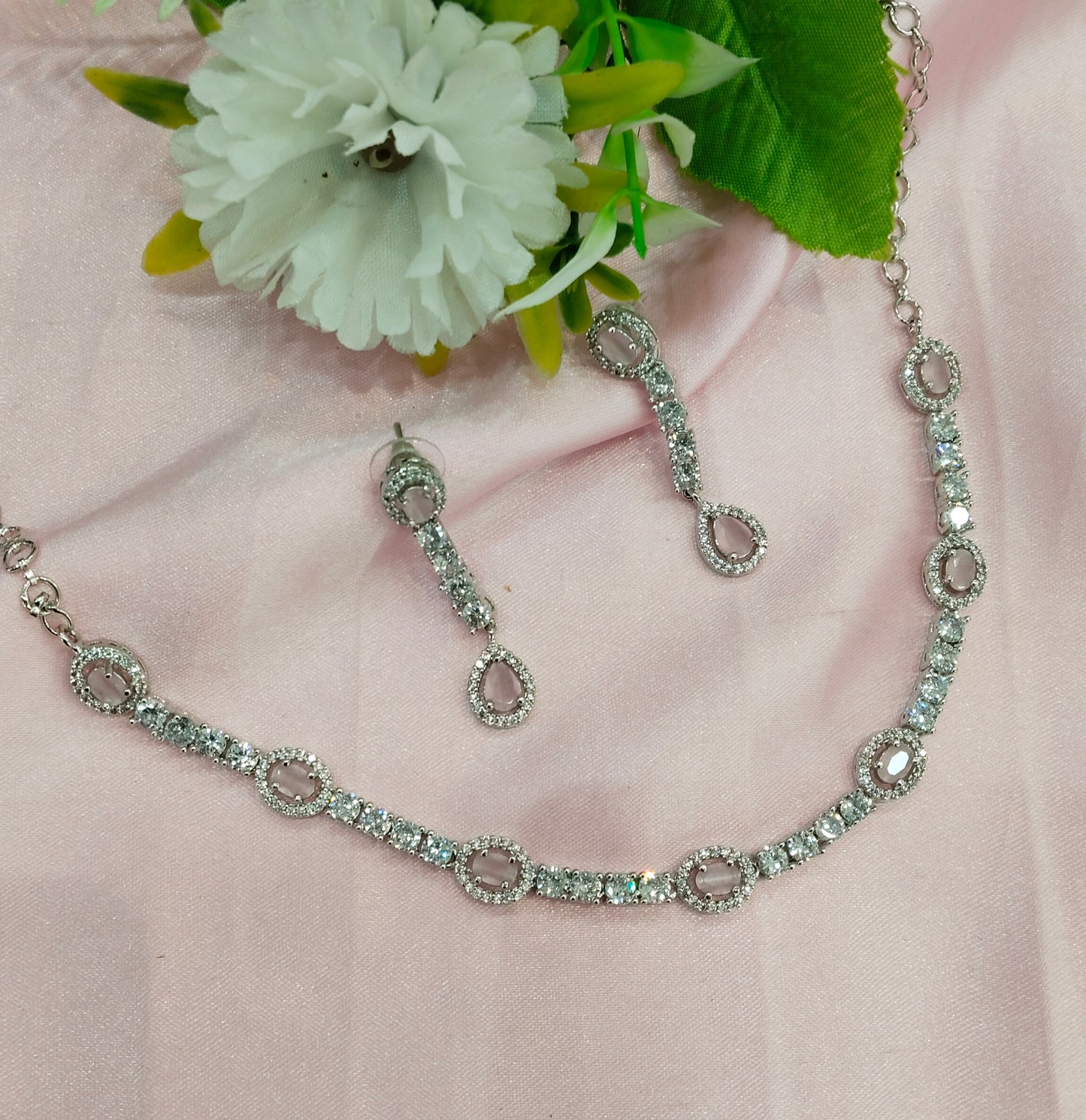 Pink Silver CZ Necklace Jewellery Holmdel Set