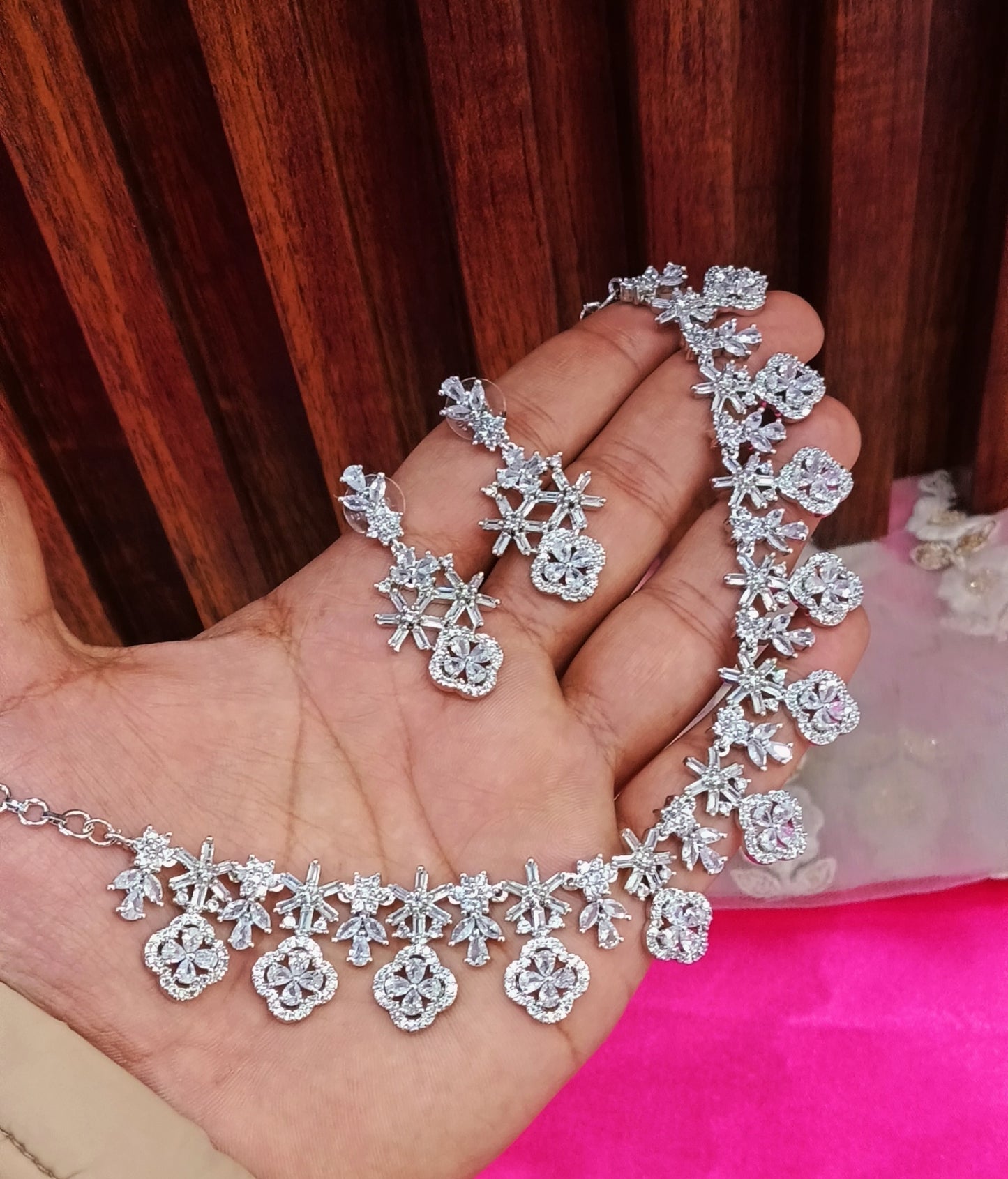 Silver American Diamond Cz Necklace Jewellery Holmdel Set