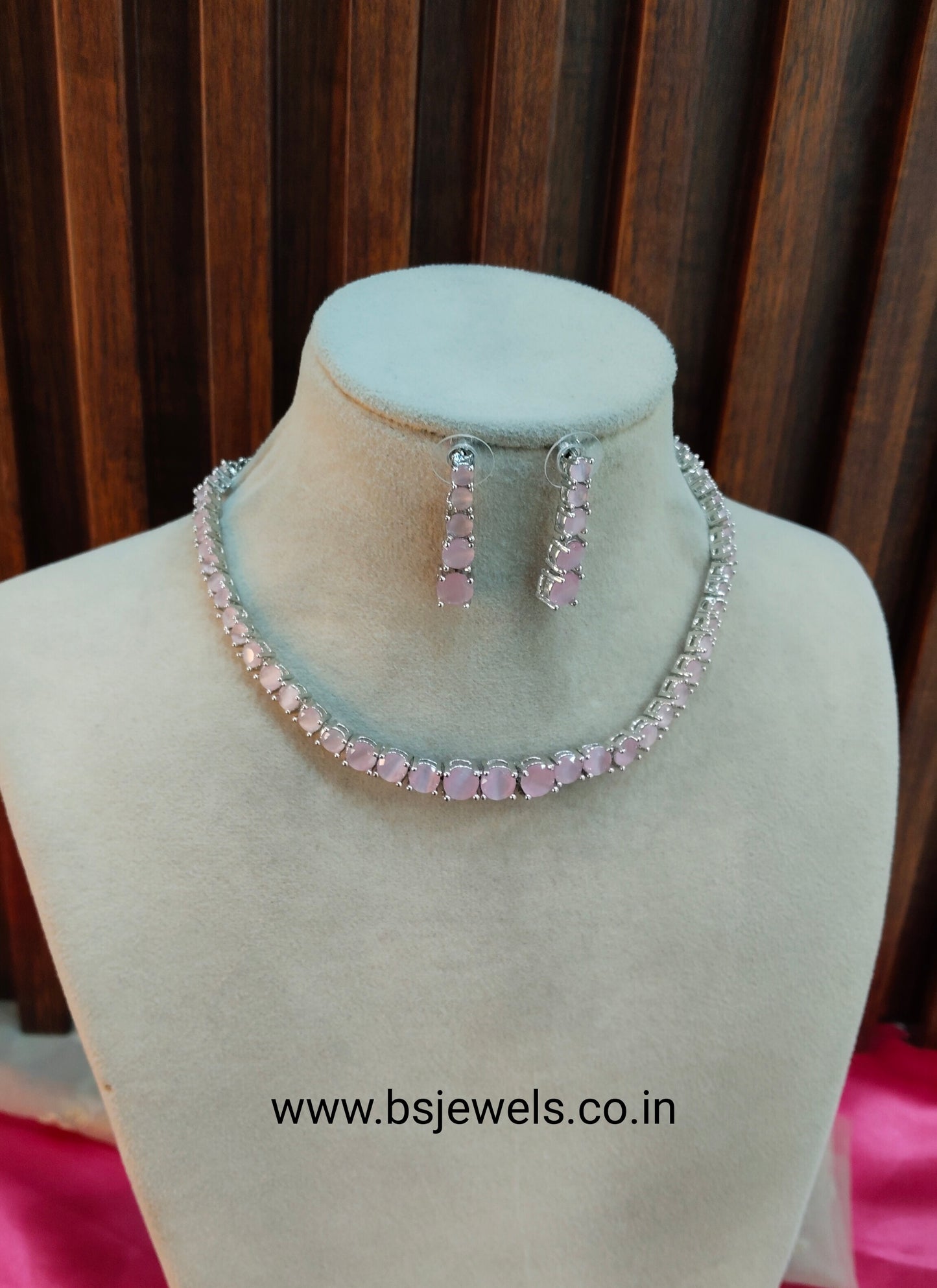 Pink Silver CZ Necklace Jewellery Dua Set