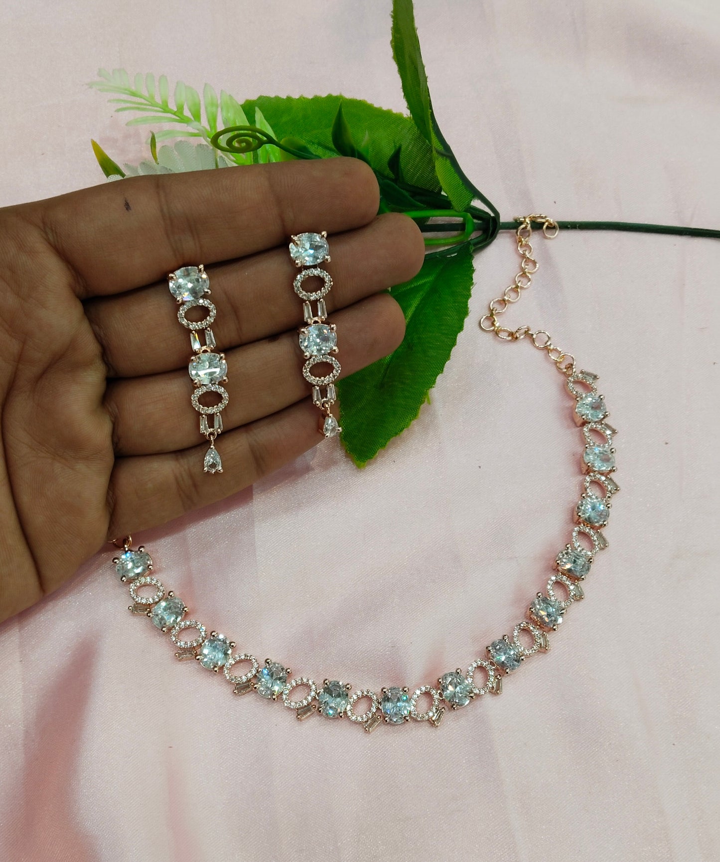 White Rose CZ Necklace Jewellery Laila Set