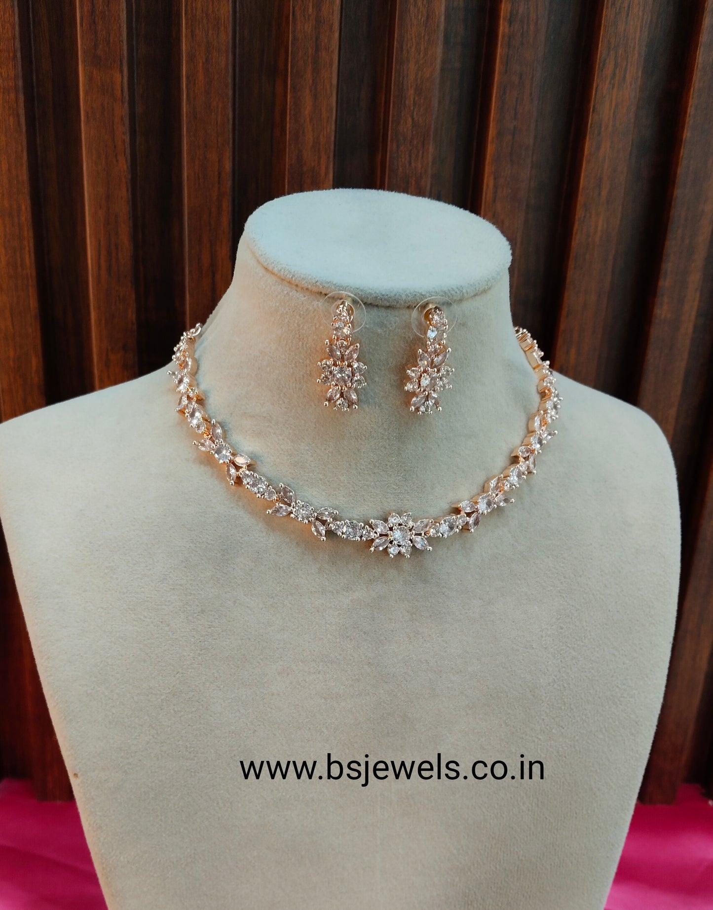 White Rose CZ Necklace Jewellery Frisco Set