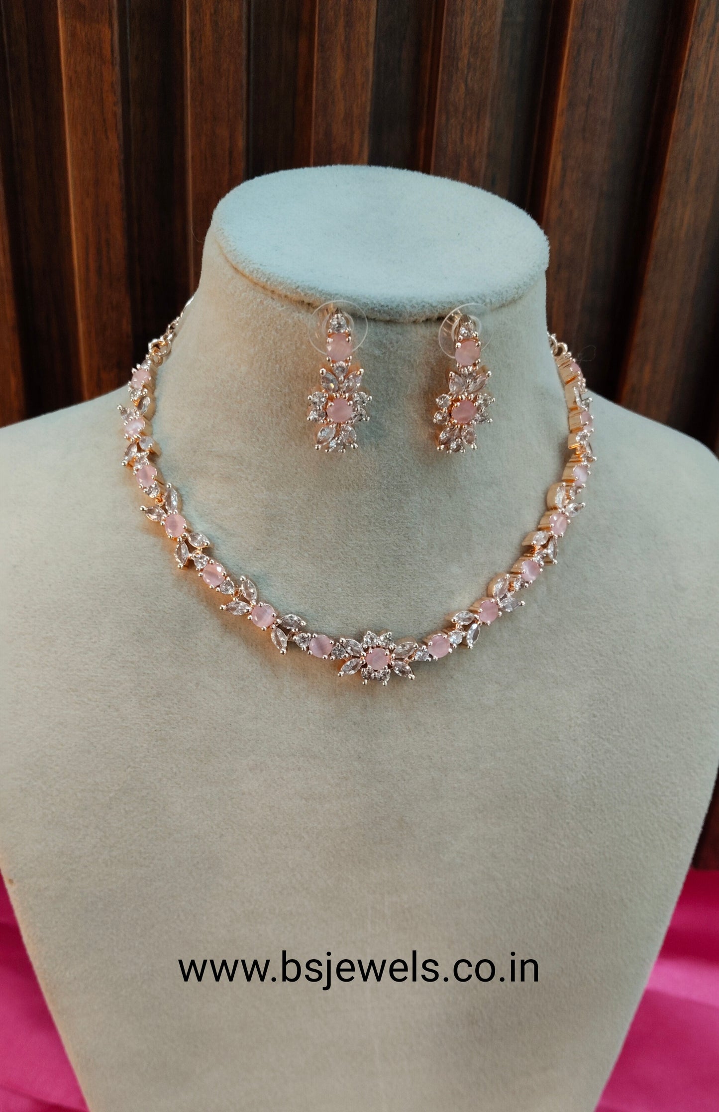 Pink Rose CZ Necklace Jewellery Frisco Set