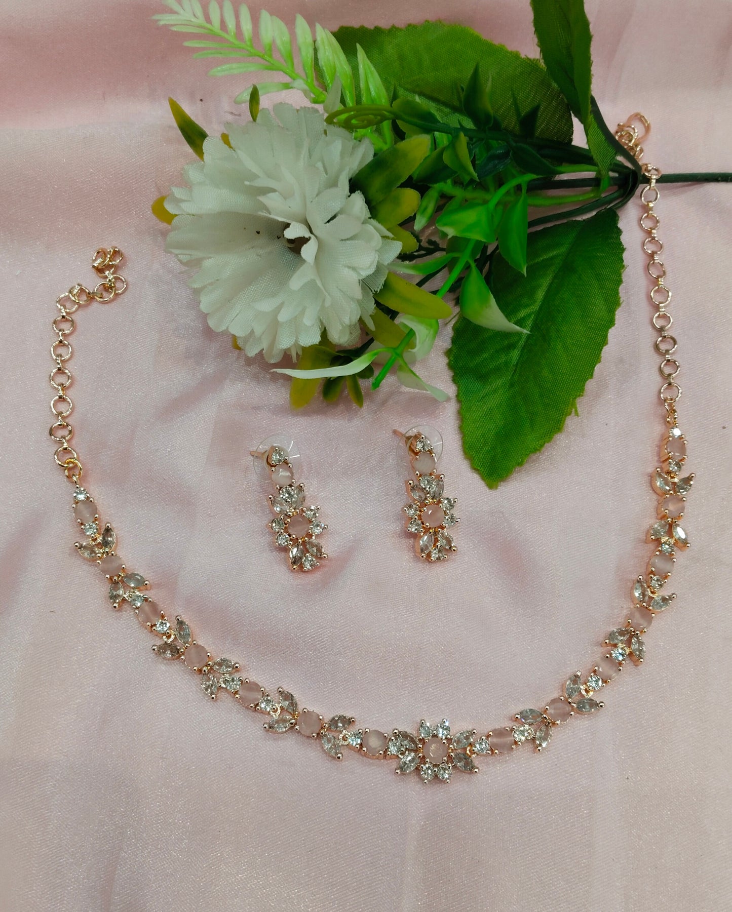 Pink Rose CZ Necklace Jewellery Frisco Set