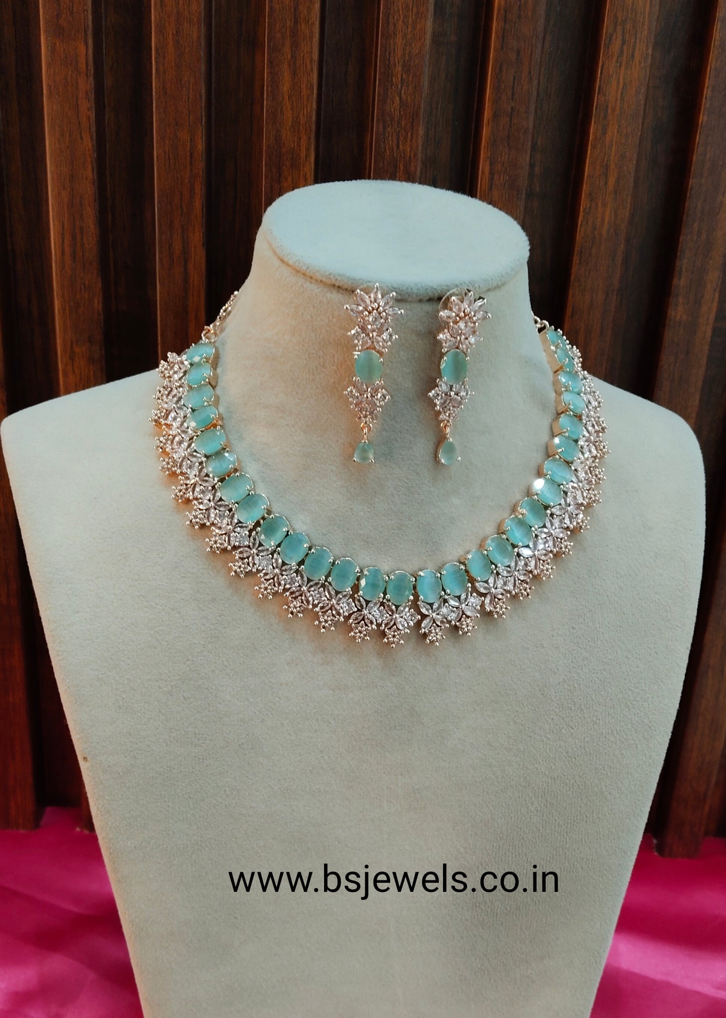 Pista Rose CZ Necklace Jewellery Vallejo Set