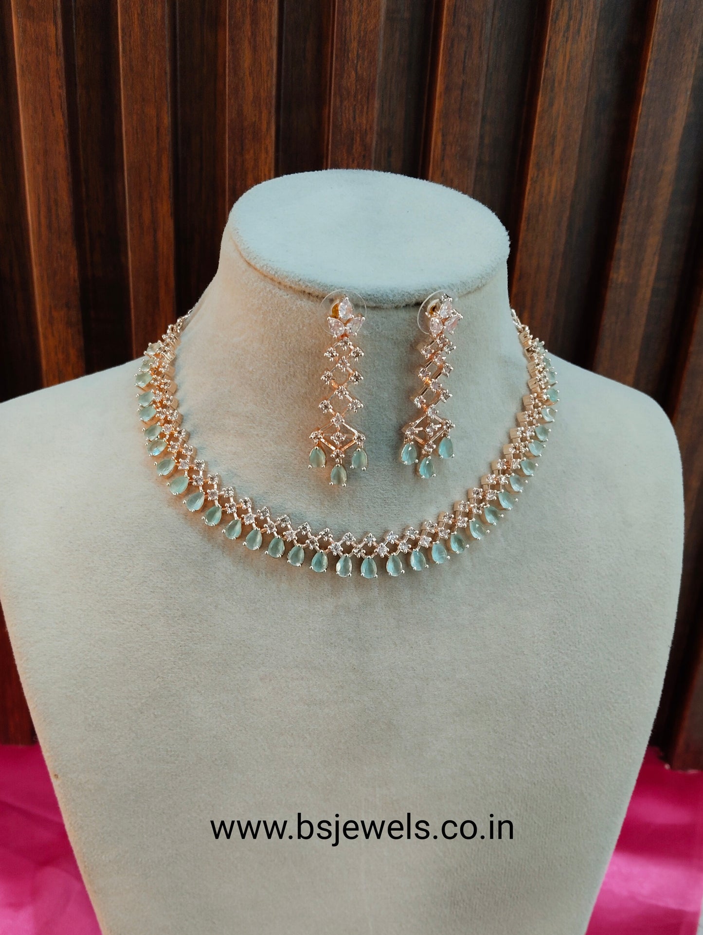 Pista Rose CZ Necklace Jewellery San Fransico Set
