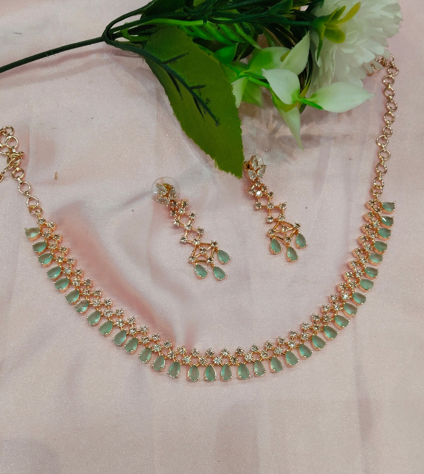 Pista Rose CZ Necklace Jewellery San Fransico Set