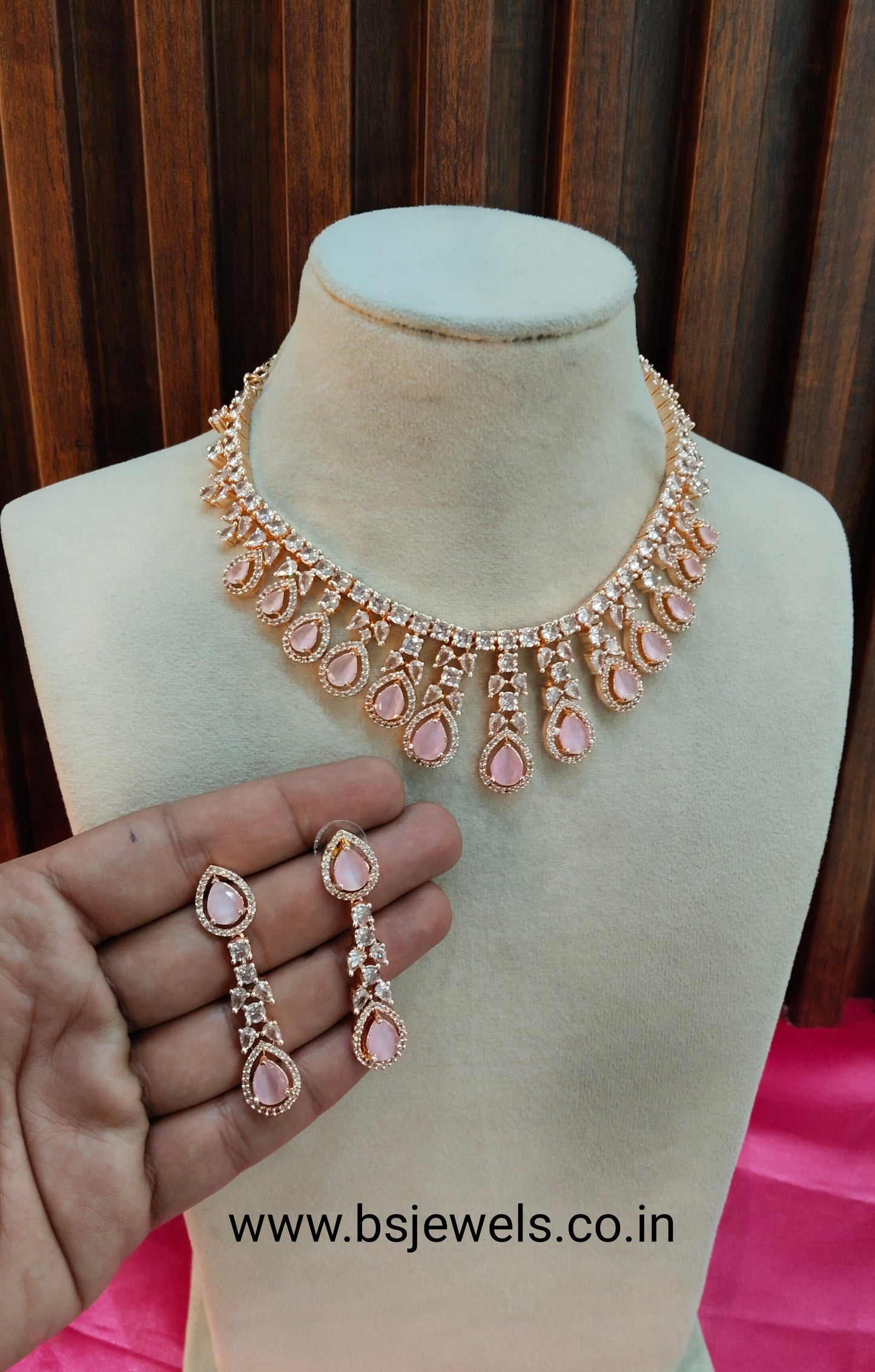 Pink Rose CZ Necklace Jewellery Music Set