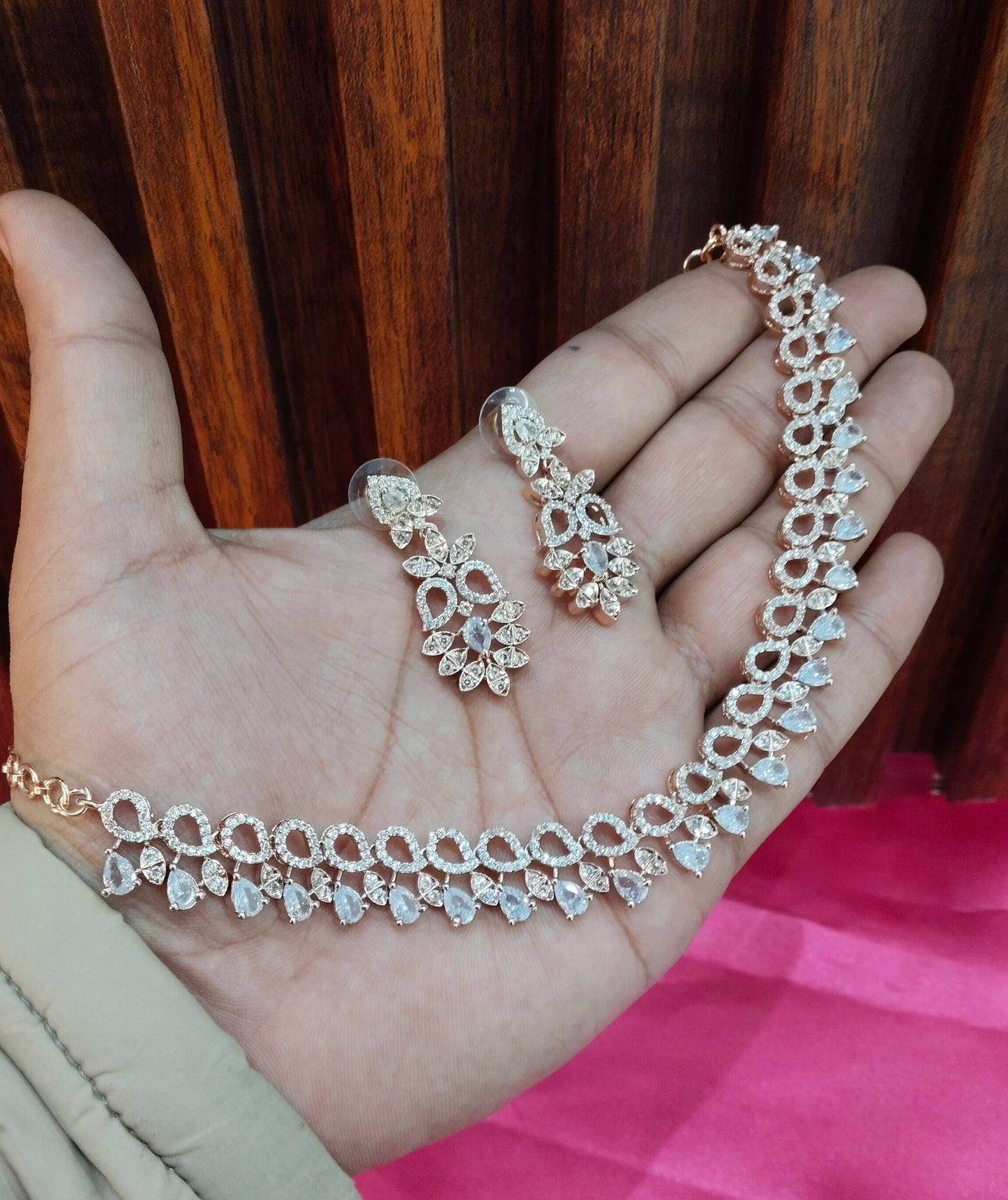 White Rose CZ Necklace Jewellery Lights Set