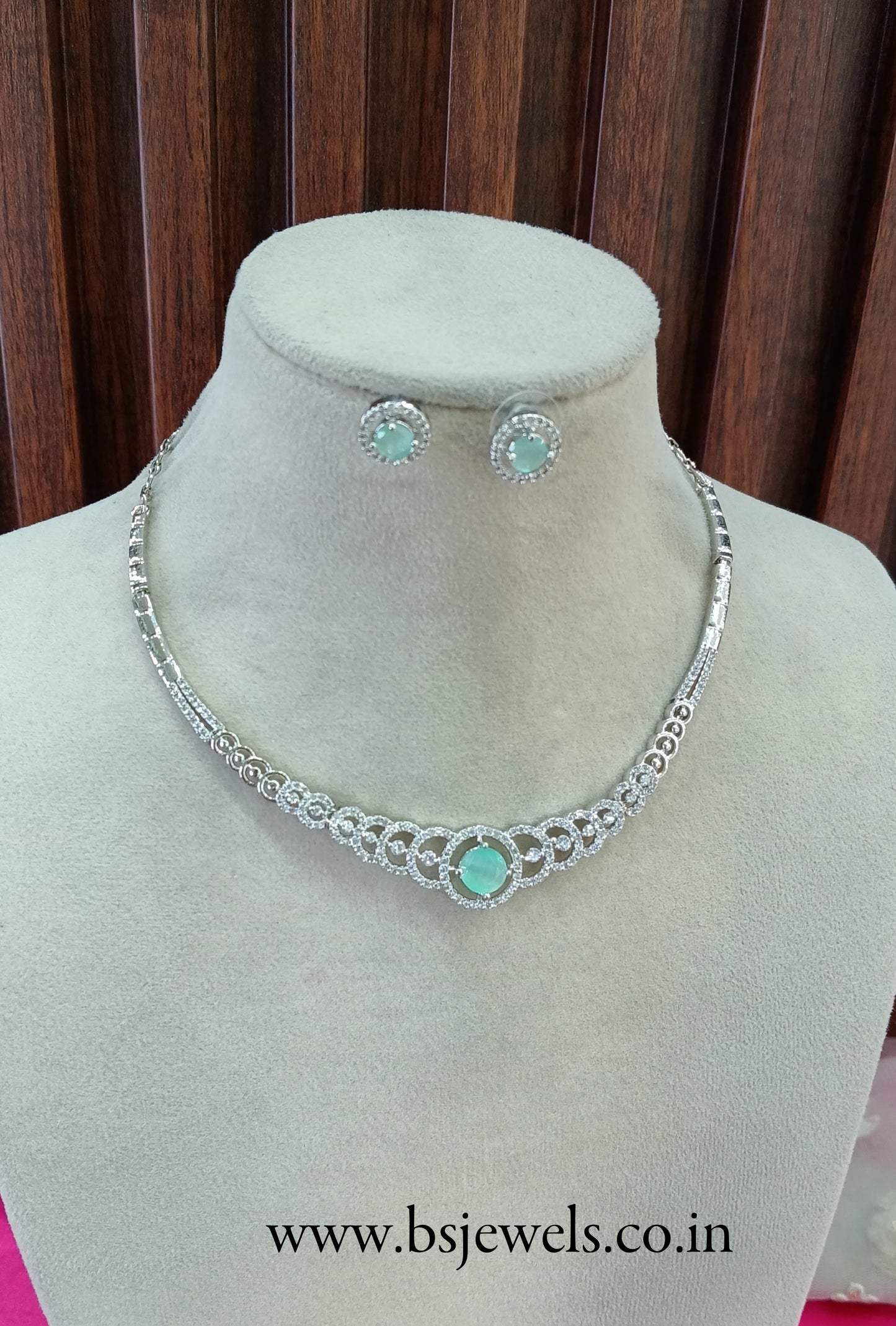 Silver Sea Green American Diamond Cz Necklace Jewellery Corpus Set