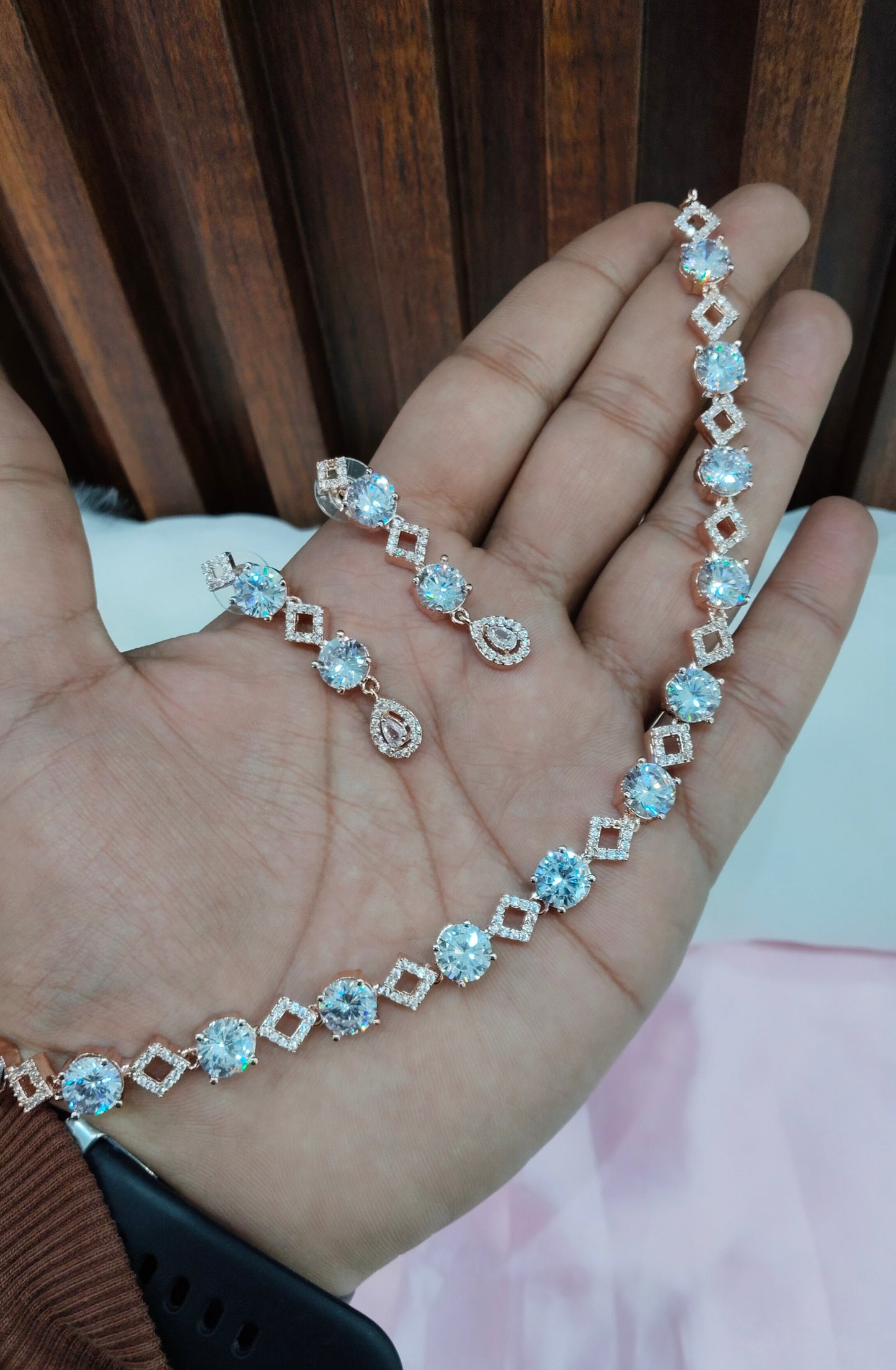 White Rose CZ Necklace Jewellery Albany Set