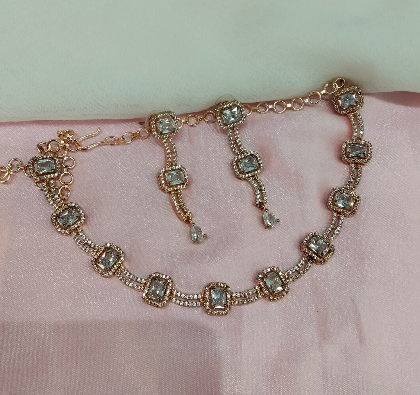 White Rose CZ Necklace Jewellery Utica Set