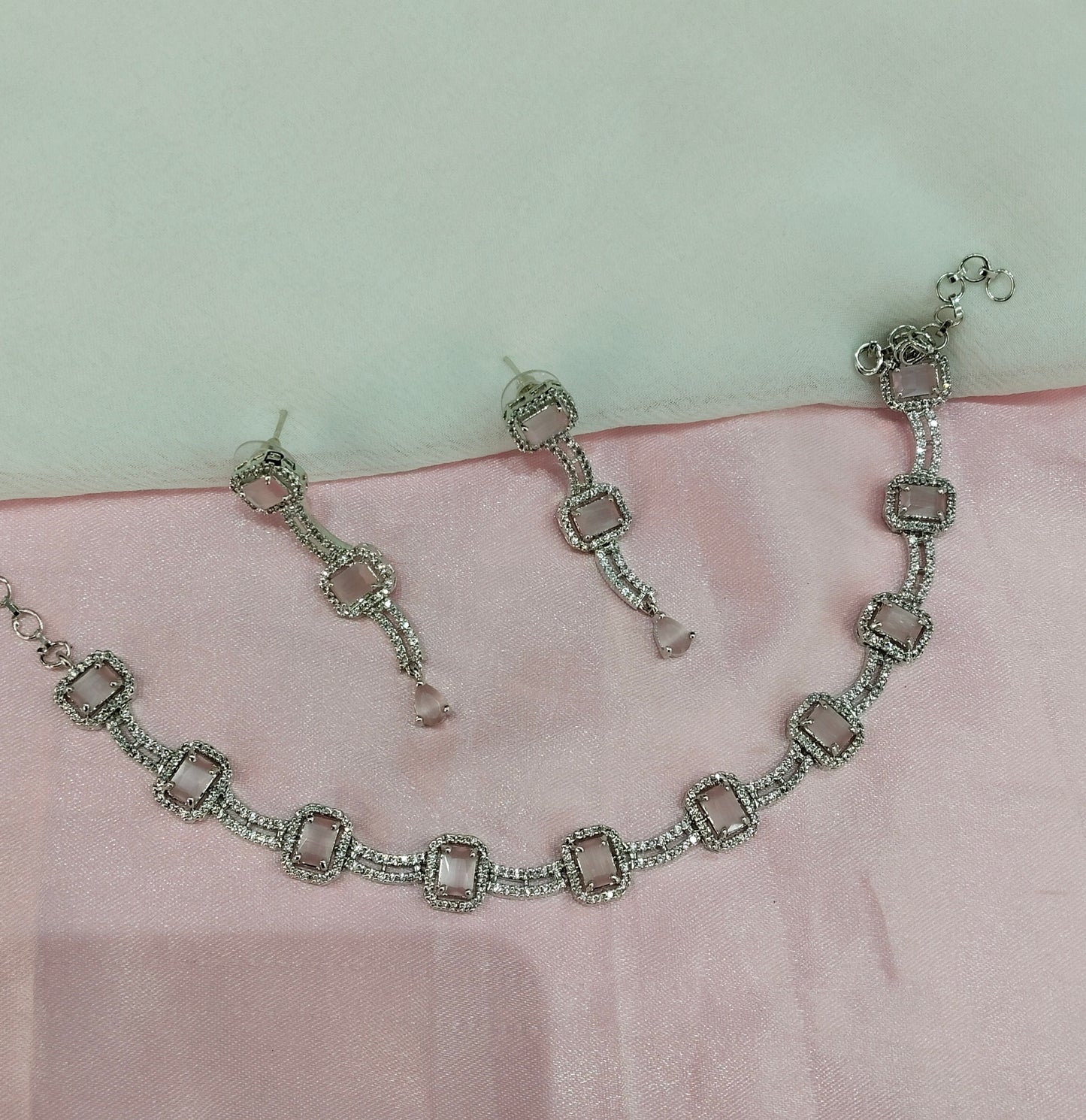 Pink Silver CZ Necklace Jewellery Utica Set