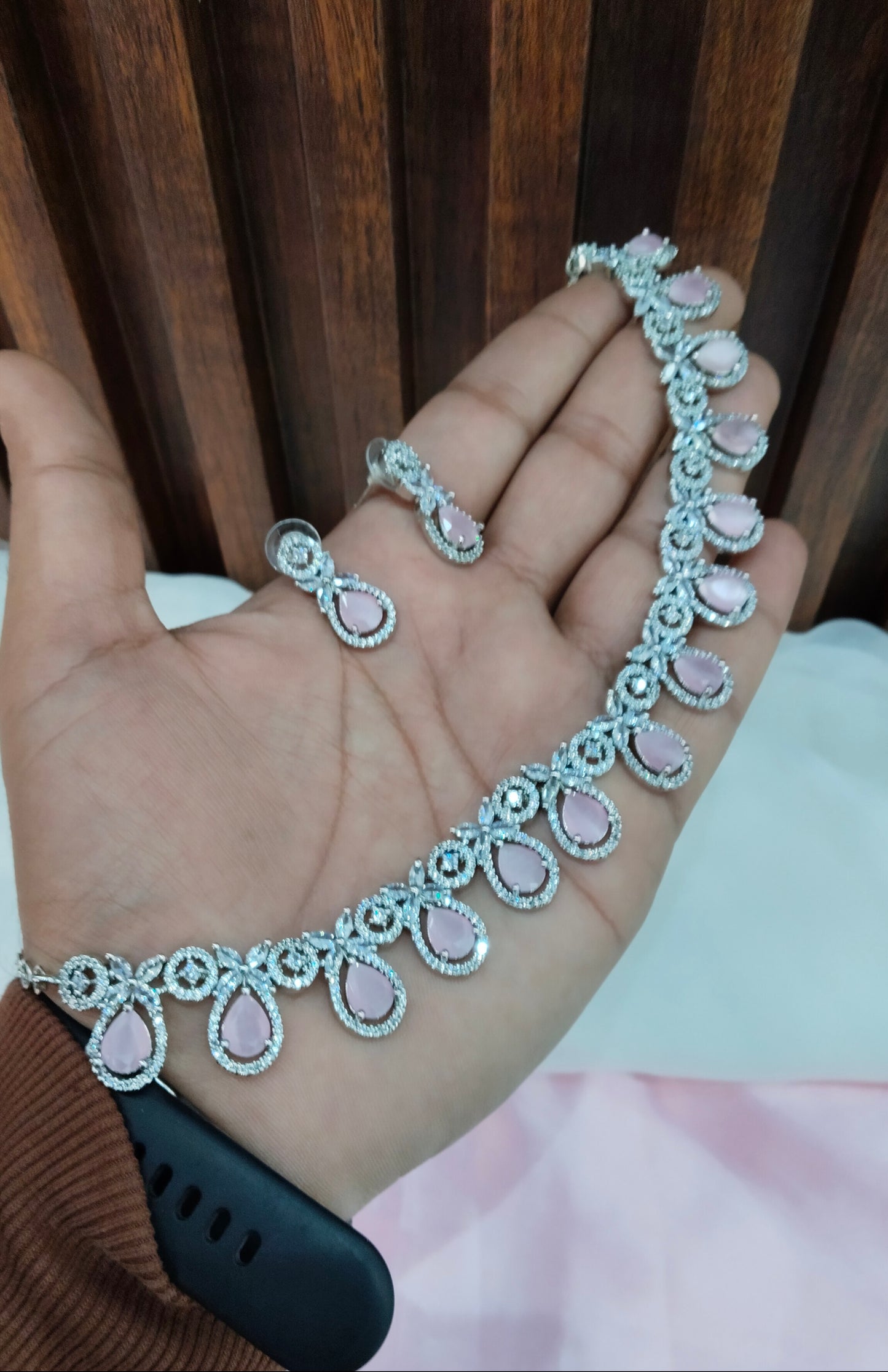 Pink Silver CZ Necklace Jewellery Utica Set