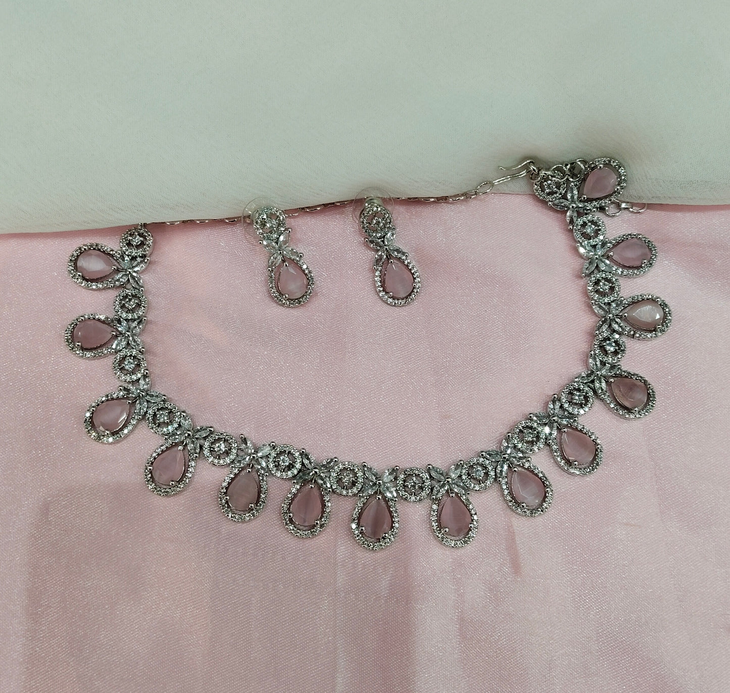 Pink Silver CZ Necklace Jewellery Utica Set