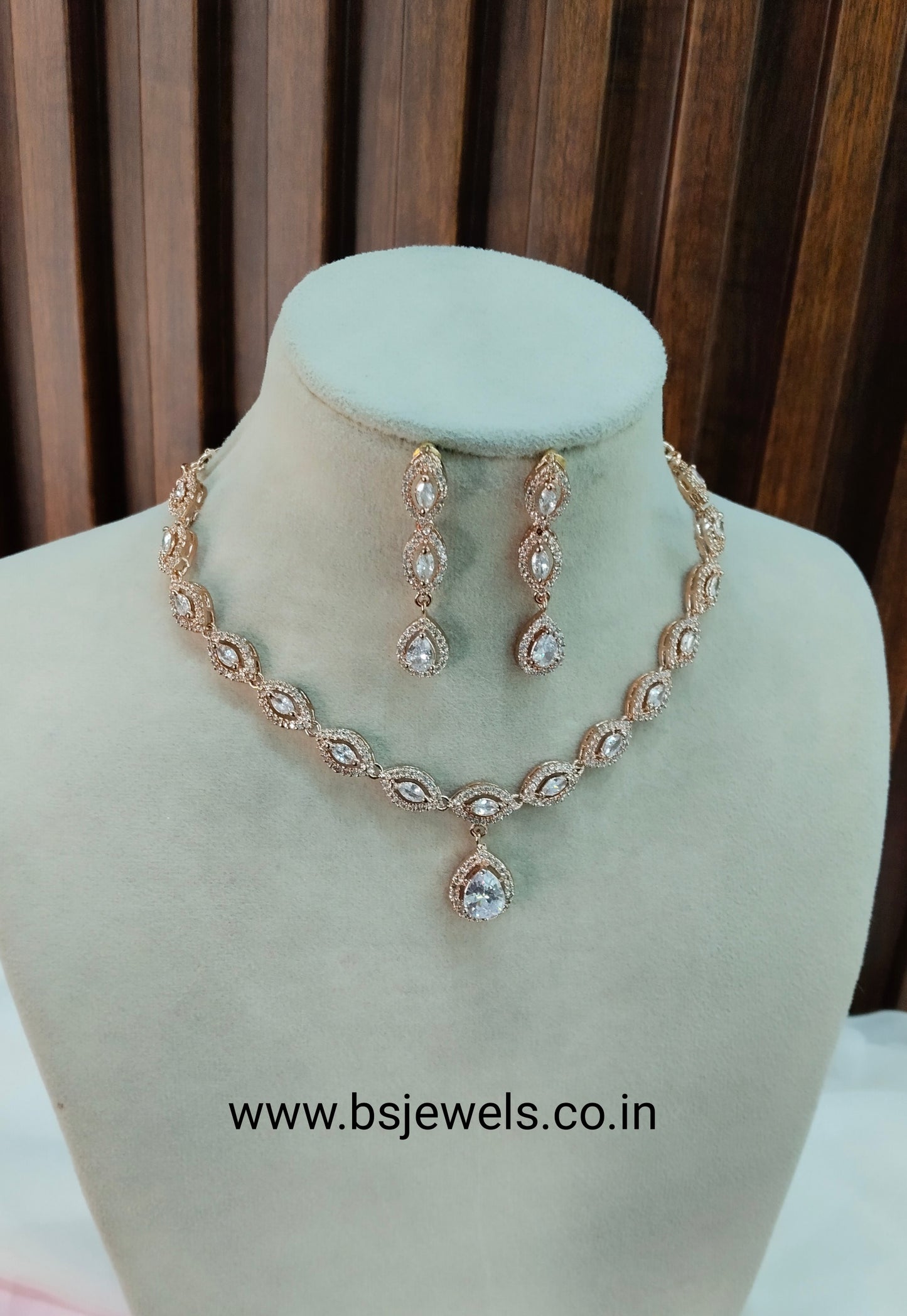 White Rose CZ Necklace Jewellery Utica Set