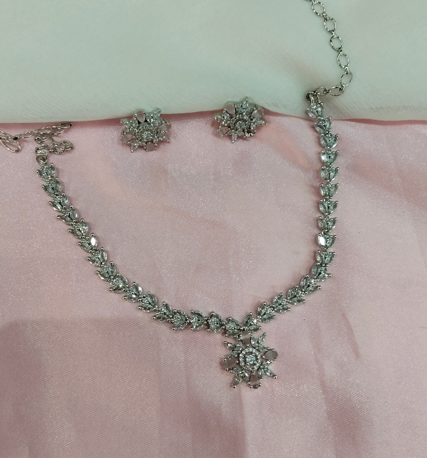 Pink Silver CZ Necklace Jewellery Robin Set