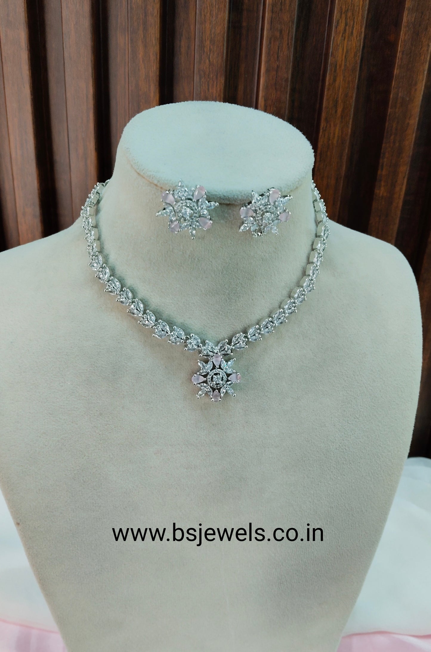 Pink Silver CZ Necklace Jewellery Robin Set