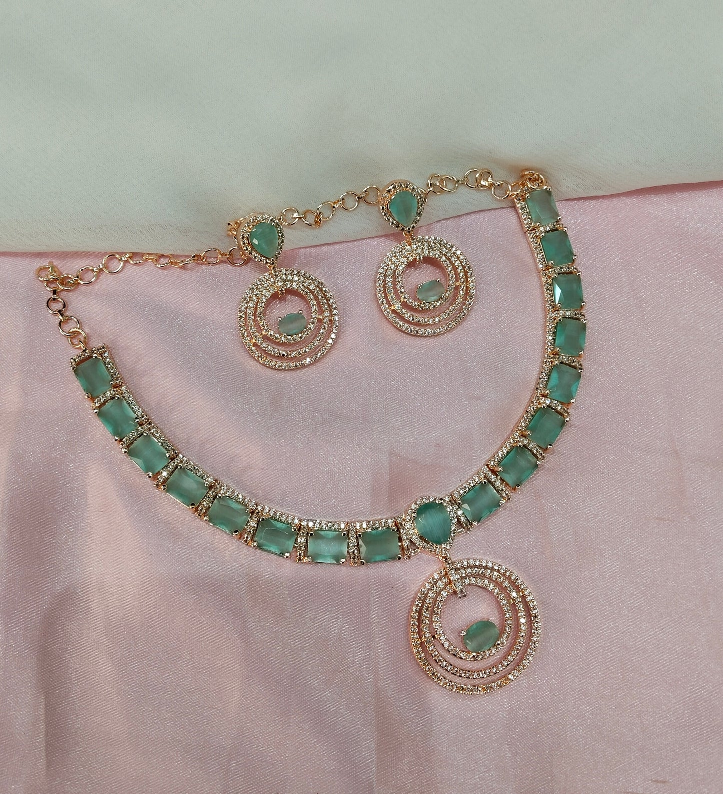 Sea Green Rose CZ Necklace Jewellery Republic Set