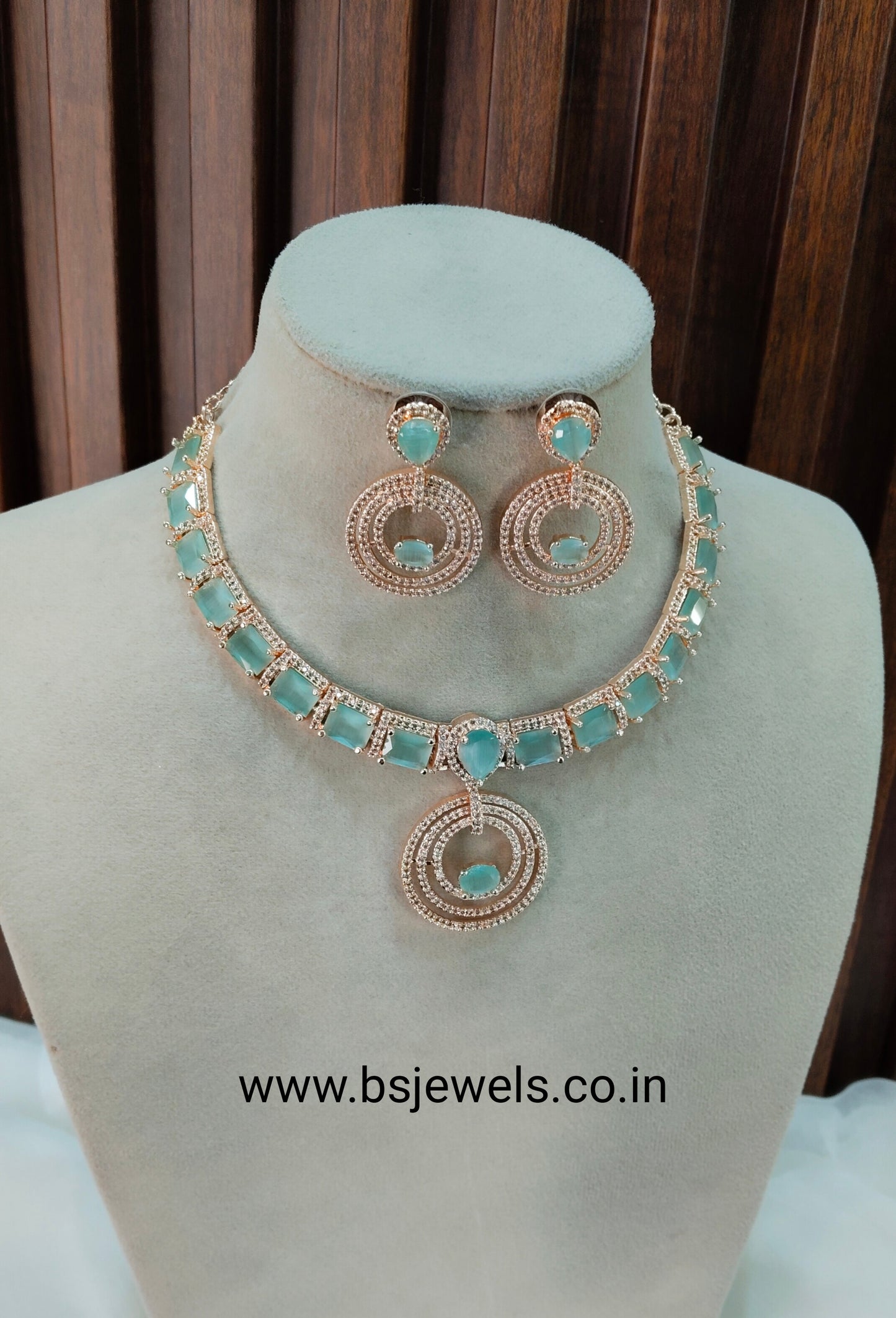 Sea Green Rose CZ Necklace Jewellery Republic Set