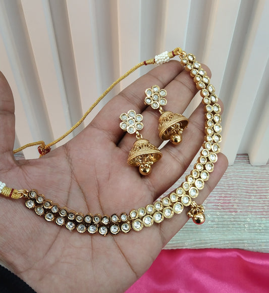 Gold Polki Jhumka Necklace Jewellery Studio Set