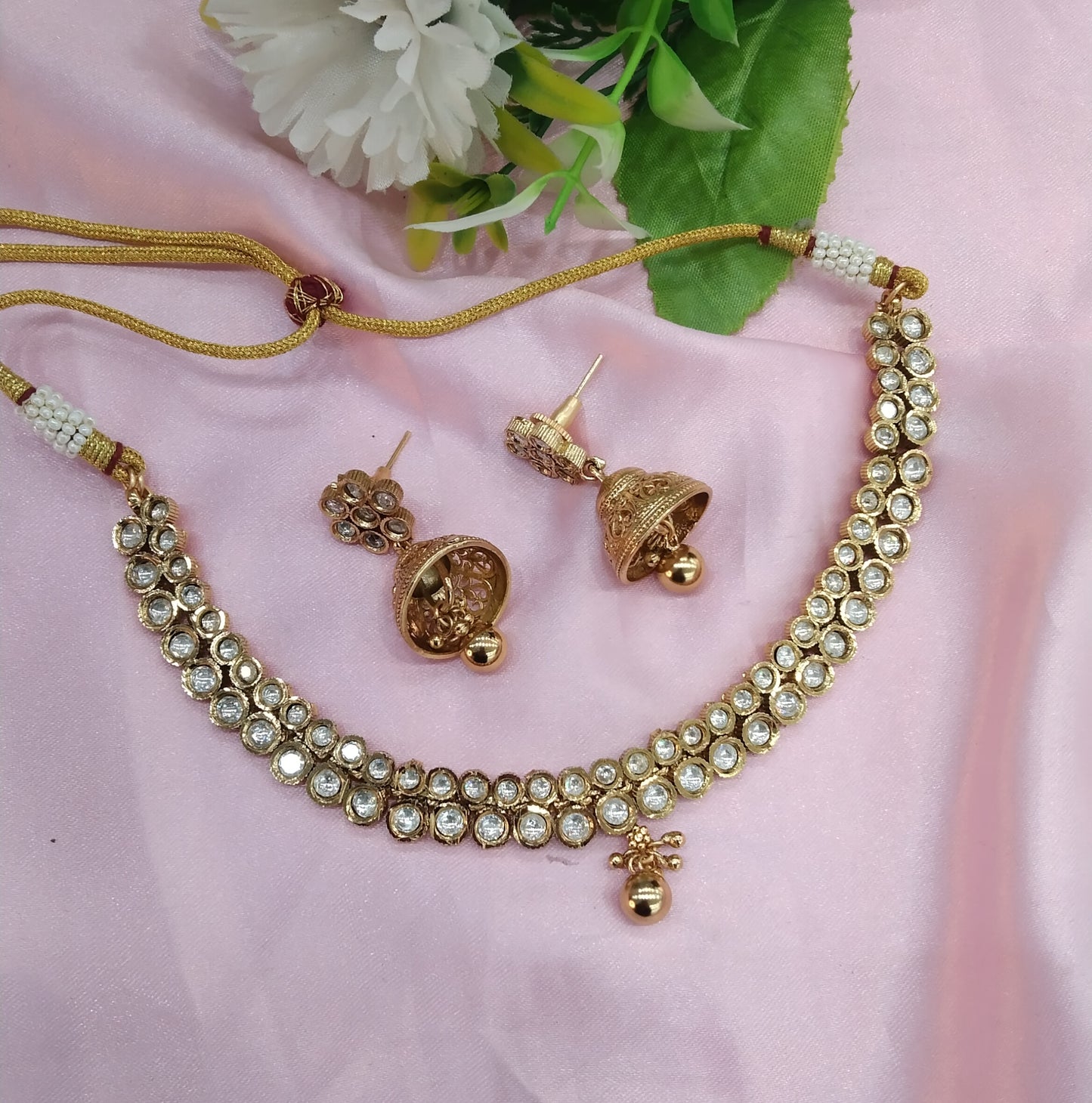Gold Polki Jhumka Necklace Jewellery Studio Set