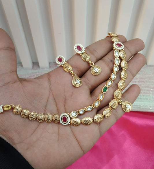 Ruby Green Gold Polki Necklace Jewellery Studio Set