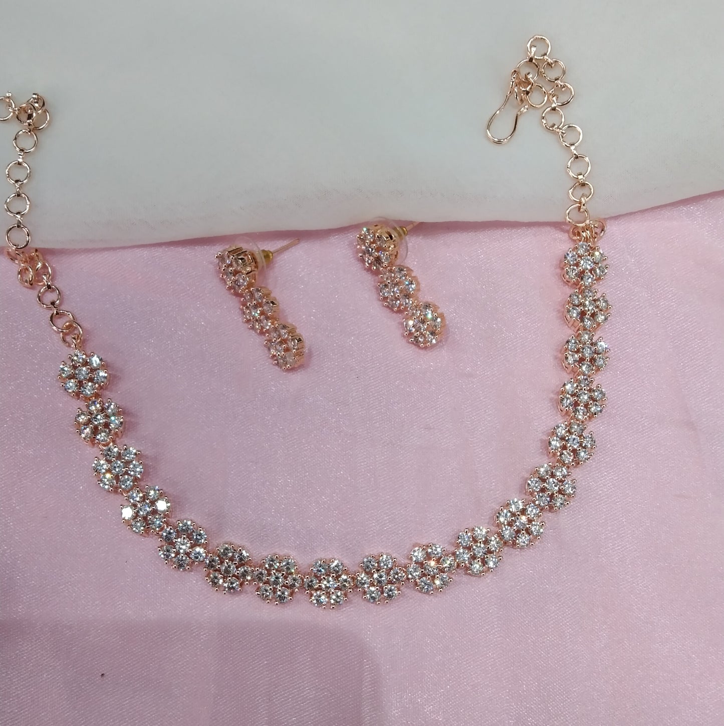 White Rose CZ Necklace Jewellery Snap Set