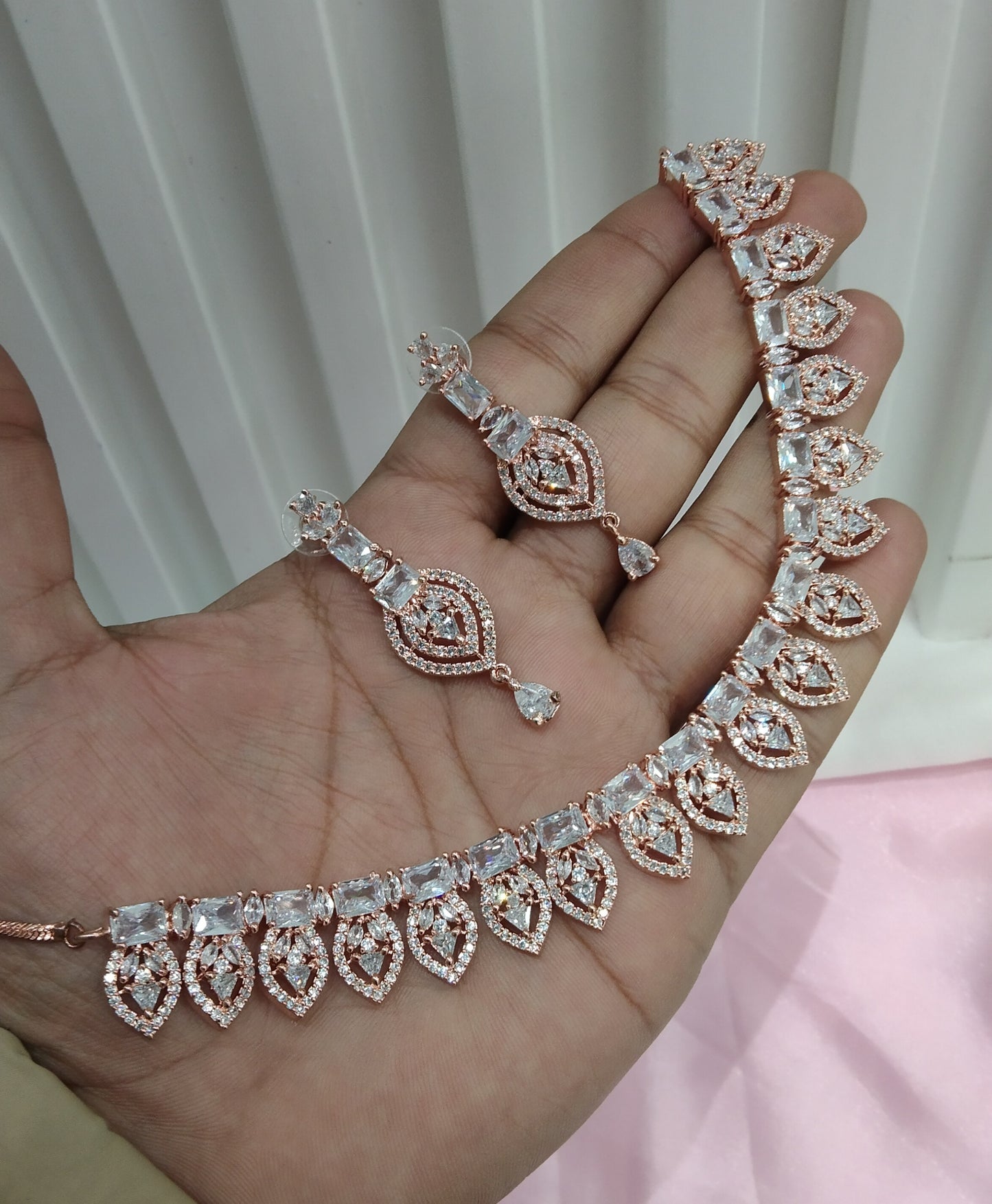 White Rose CZ Necklace Jewellery Alone Set