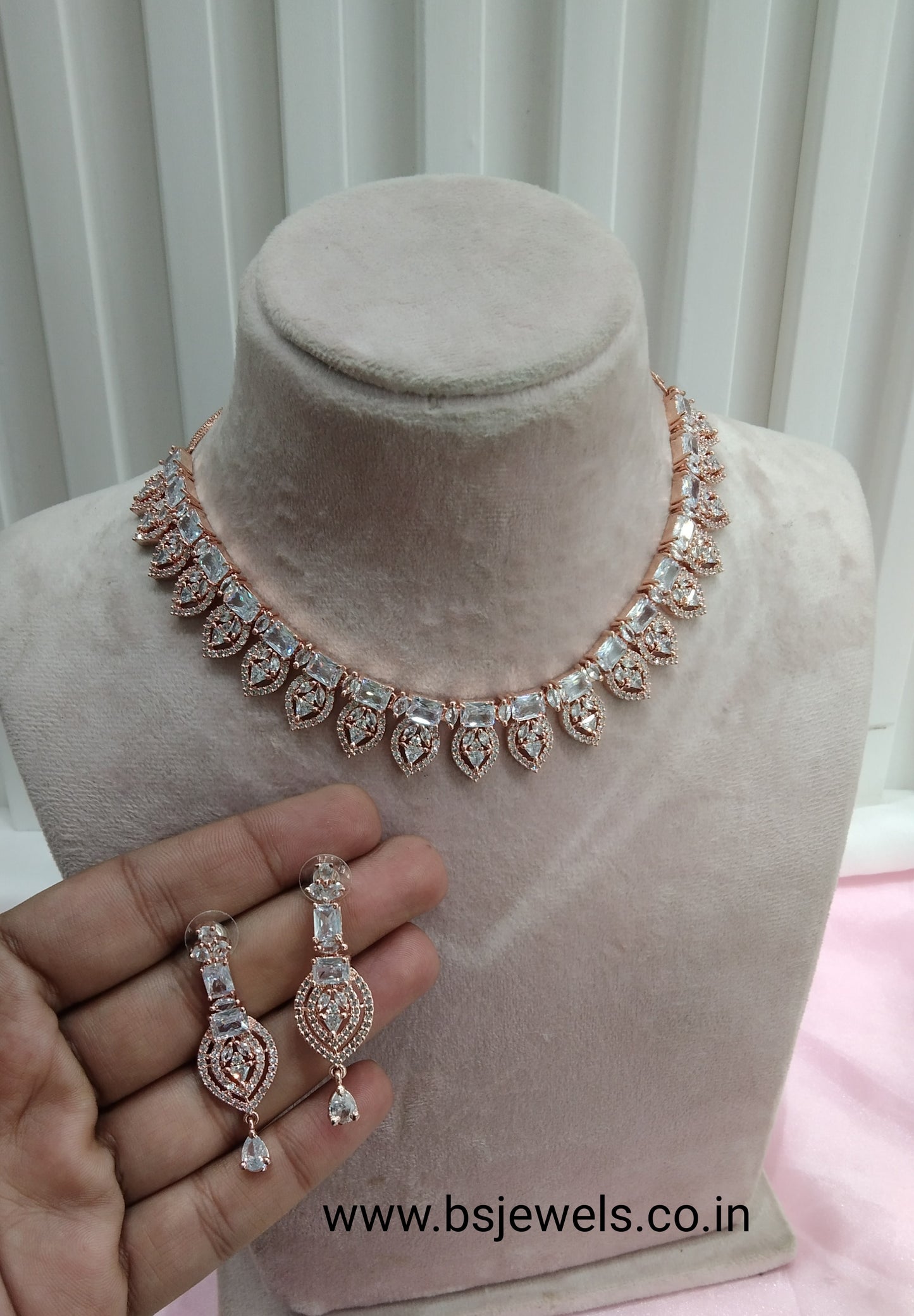 White Rose CZ Necklace Jewellery Alone Set