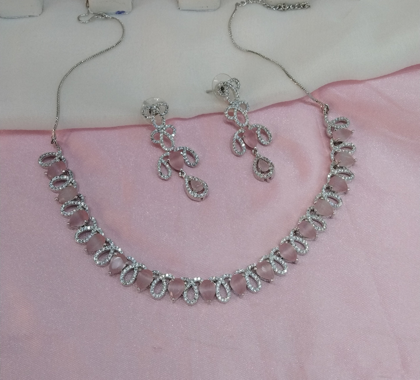 Pink Silver CZ Necklace Jewellery Above Set